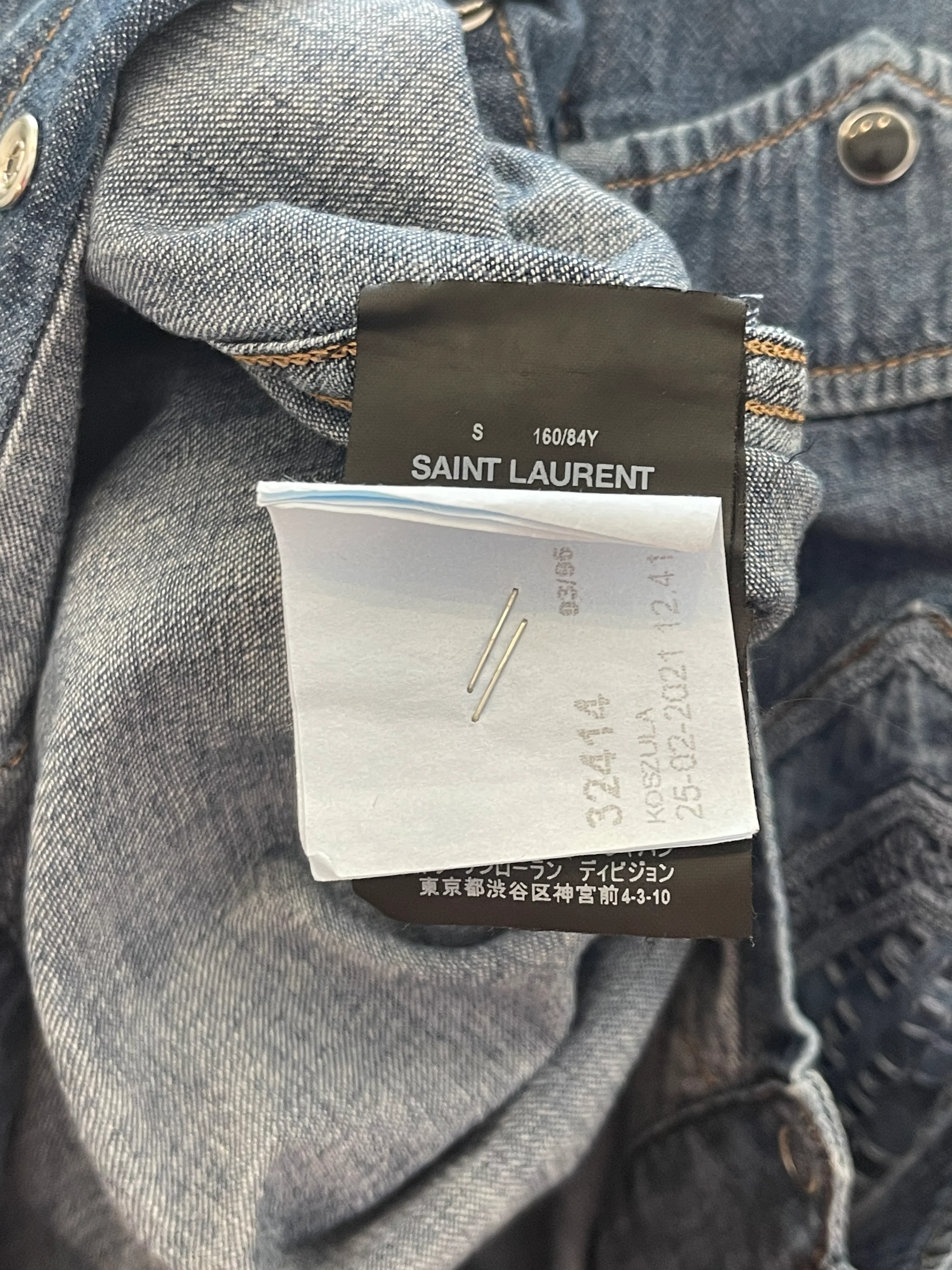 Saint Laurent Blue Denim Button-Up Shirt with Embroideries Size S (UK 8) - Image 6