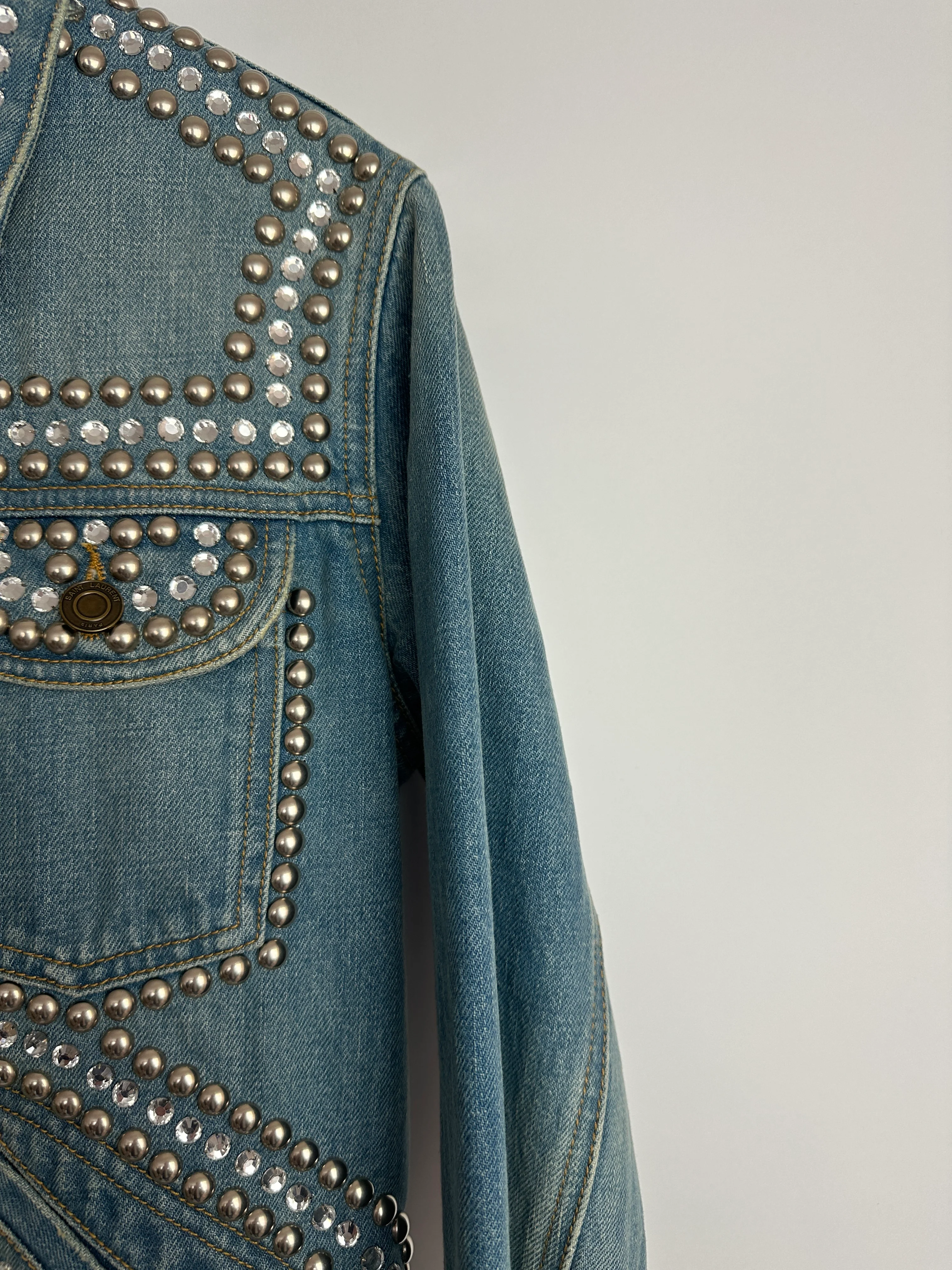 Saint Laurent Blue Denim Jacket with Studs & Crystals Details Size S (UK 8) - Image 10