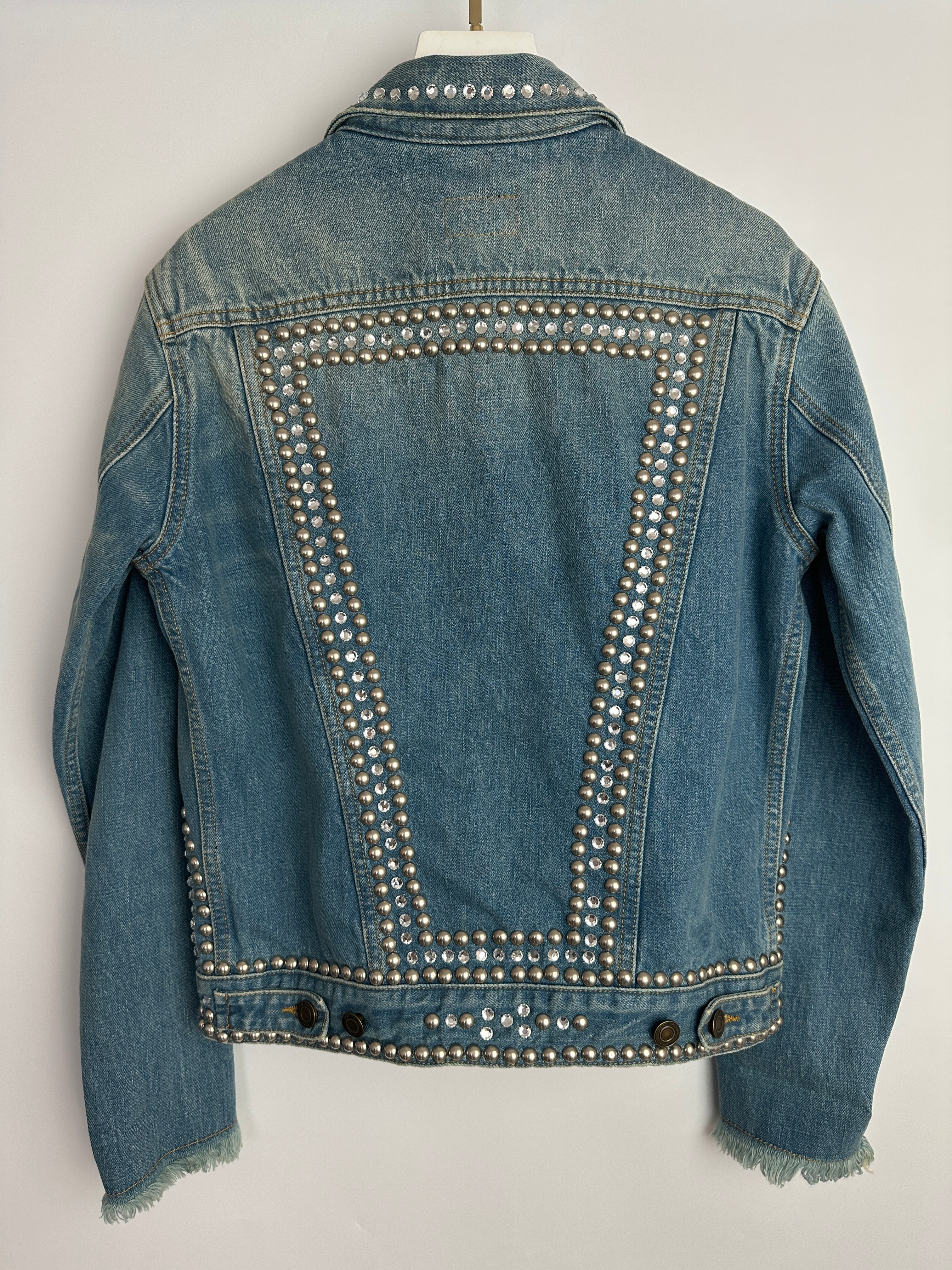 Saint Laurent Blue Denim Jacket with Studs & Crystals Details Size S (UK 8) - Image 11