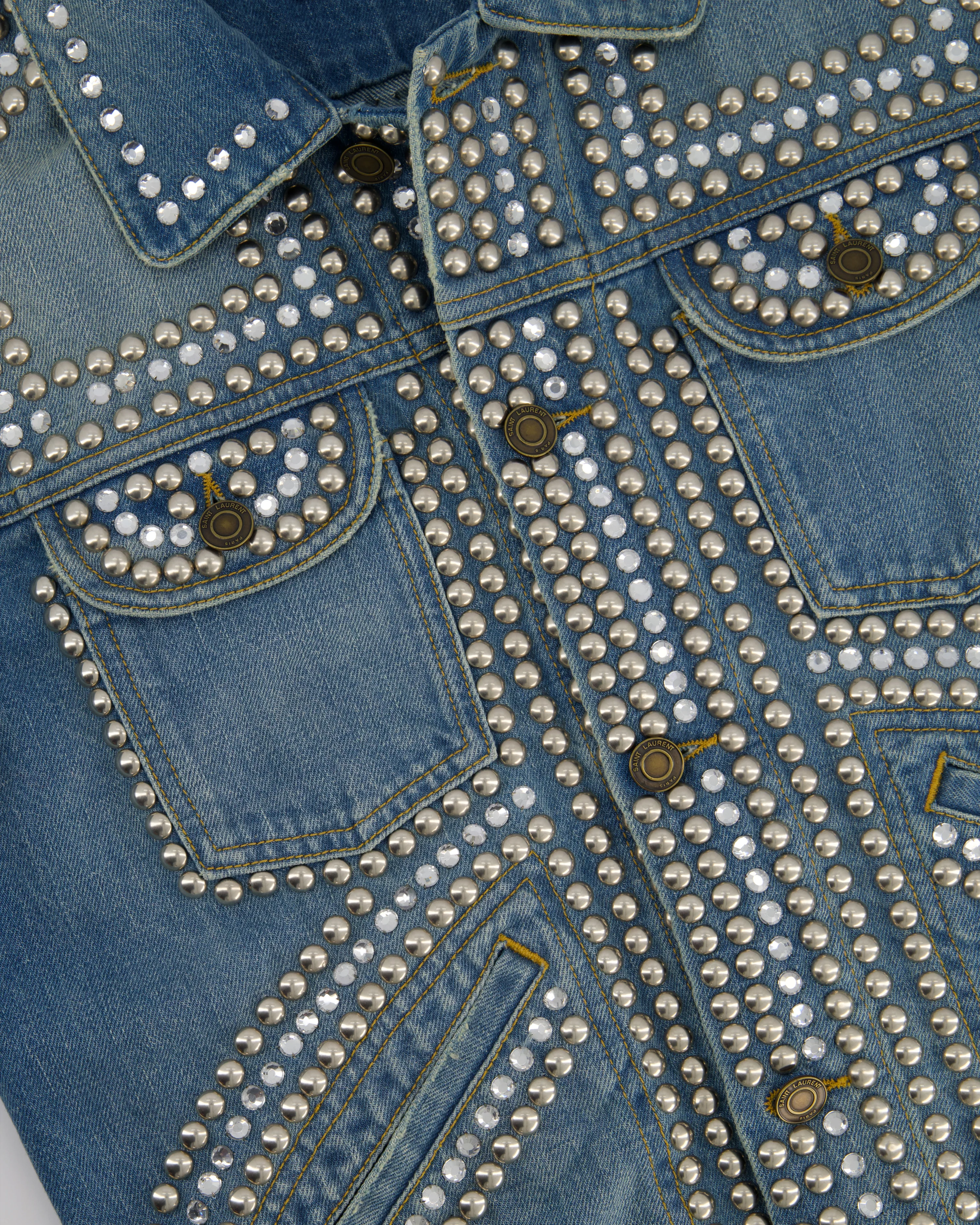 Saint Laurent Blue Denim Jacket with Studs & Crystals Details Size S (UK 8) - Image 7