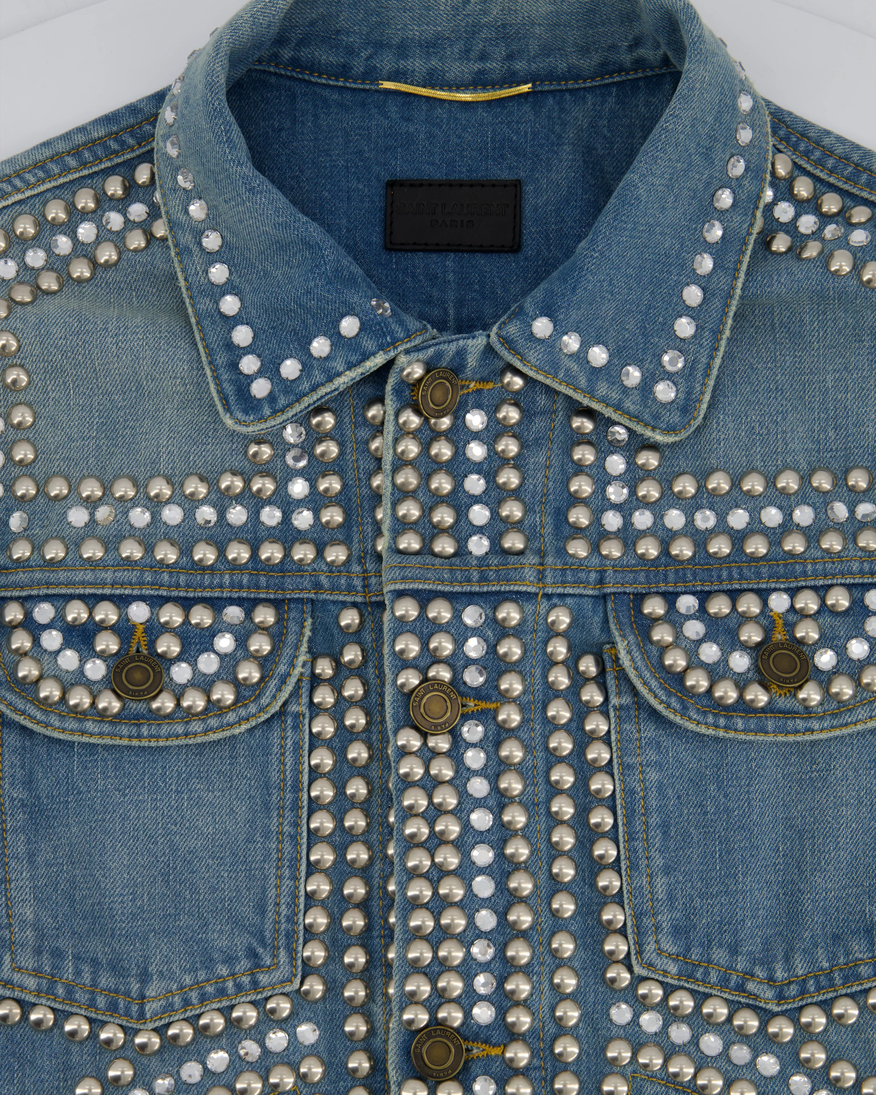 Saint Laurent Blue Denim Jacket with Studs & Crystals Details Size S (UK 8) - Image 8