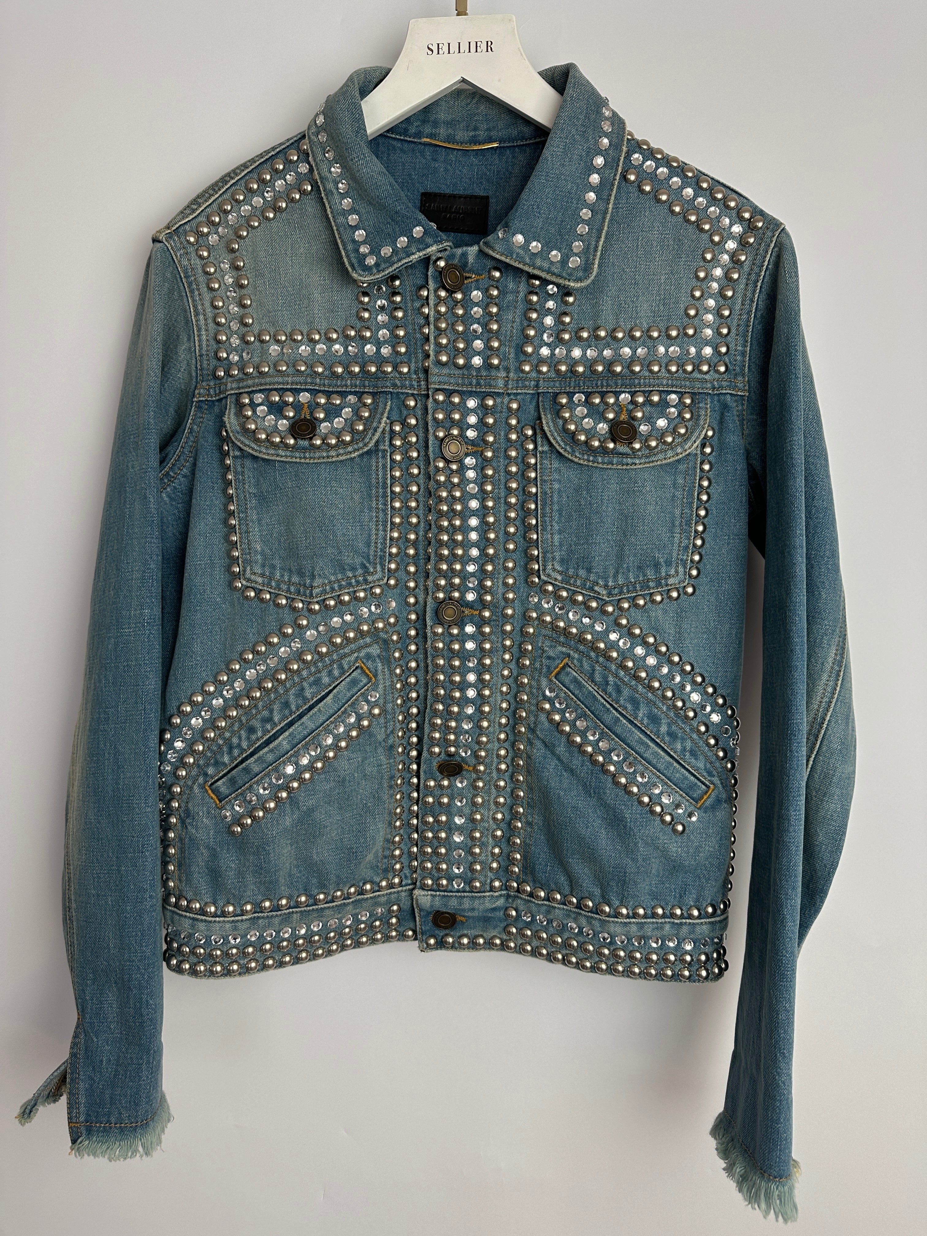 Saint Laurent Blue Denim Jacket with Studs & Crystals Details Size S (UK 8) - Image 9