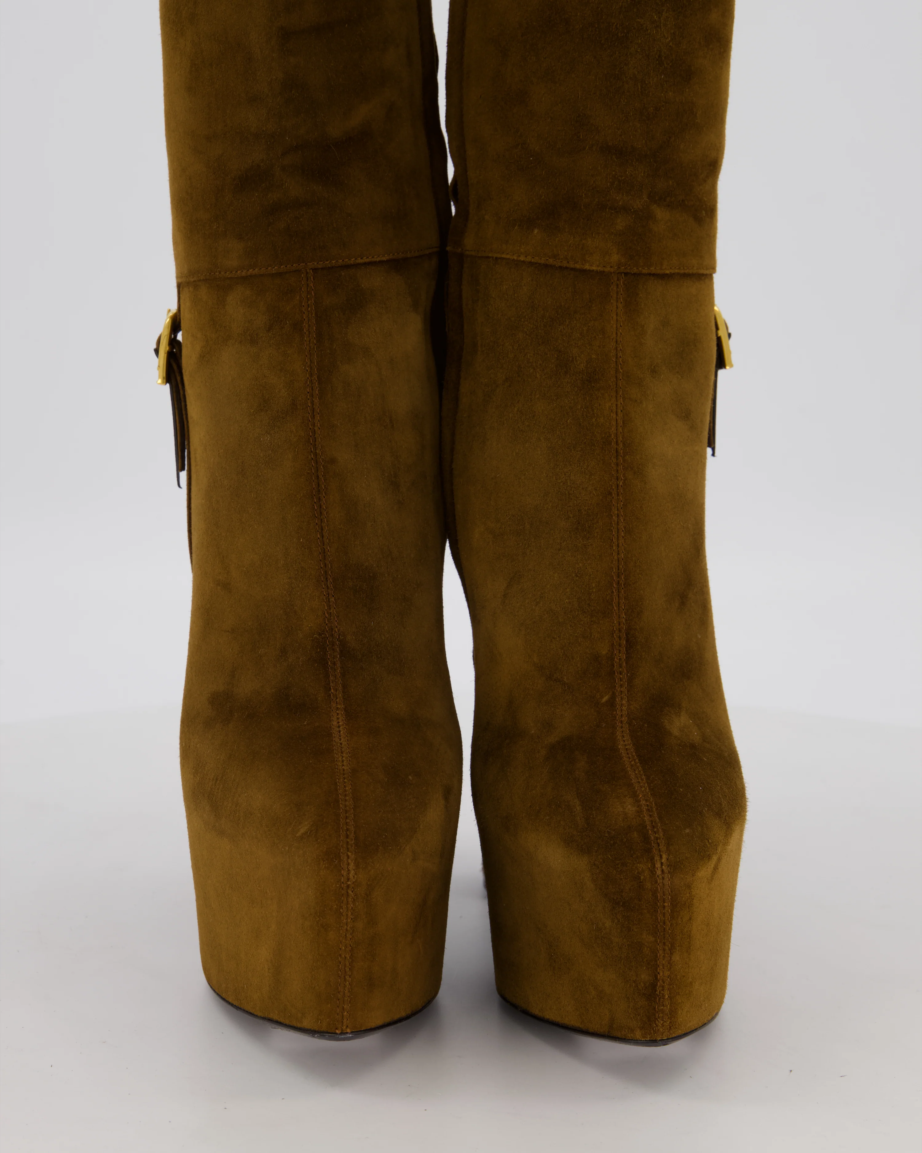 Saint Laurent Brown Suede Nico Platform Heel Size EU 39 - Image 4
