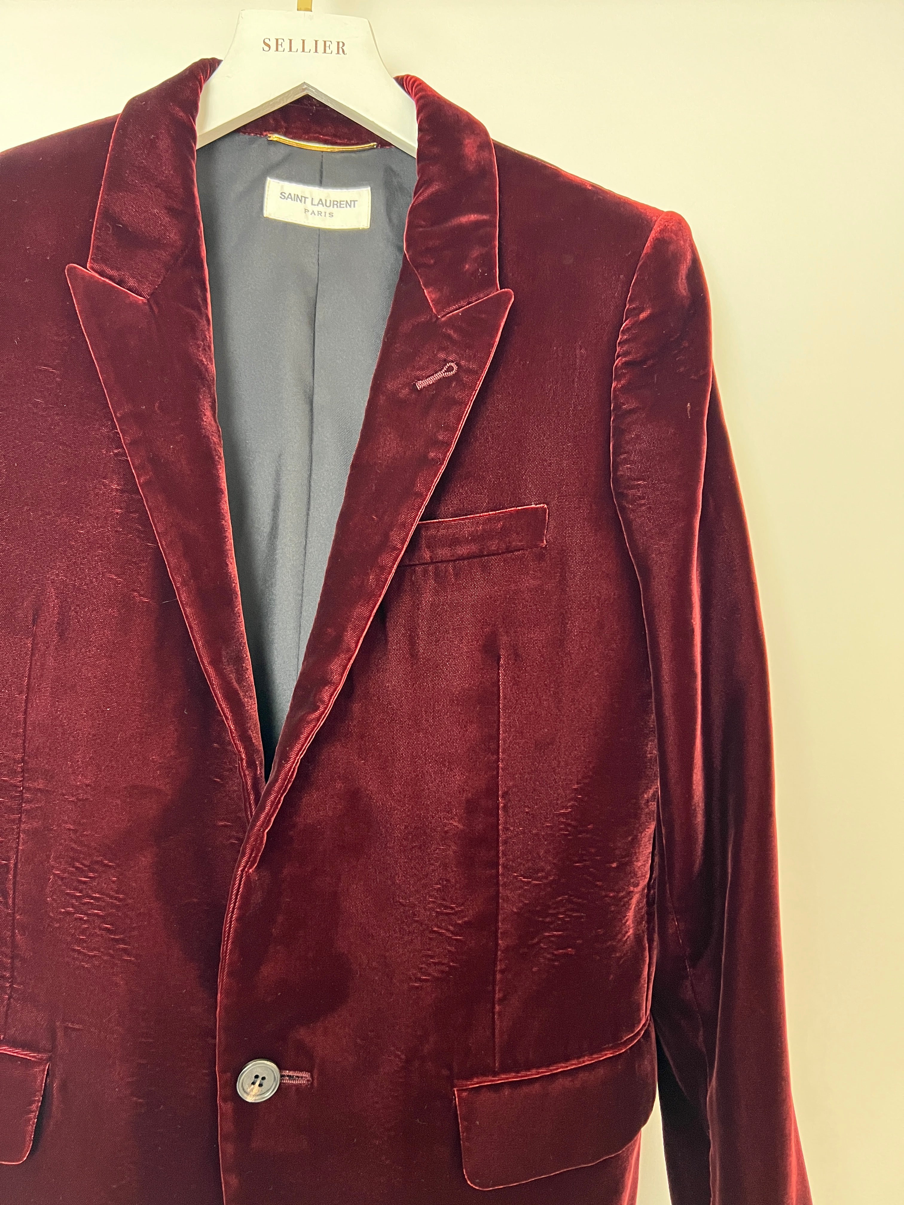 Saint Laurent Burgundy Velvet Blazer and Tailored Trouser Set Size FR 34 (UK 6) - Image 12