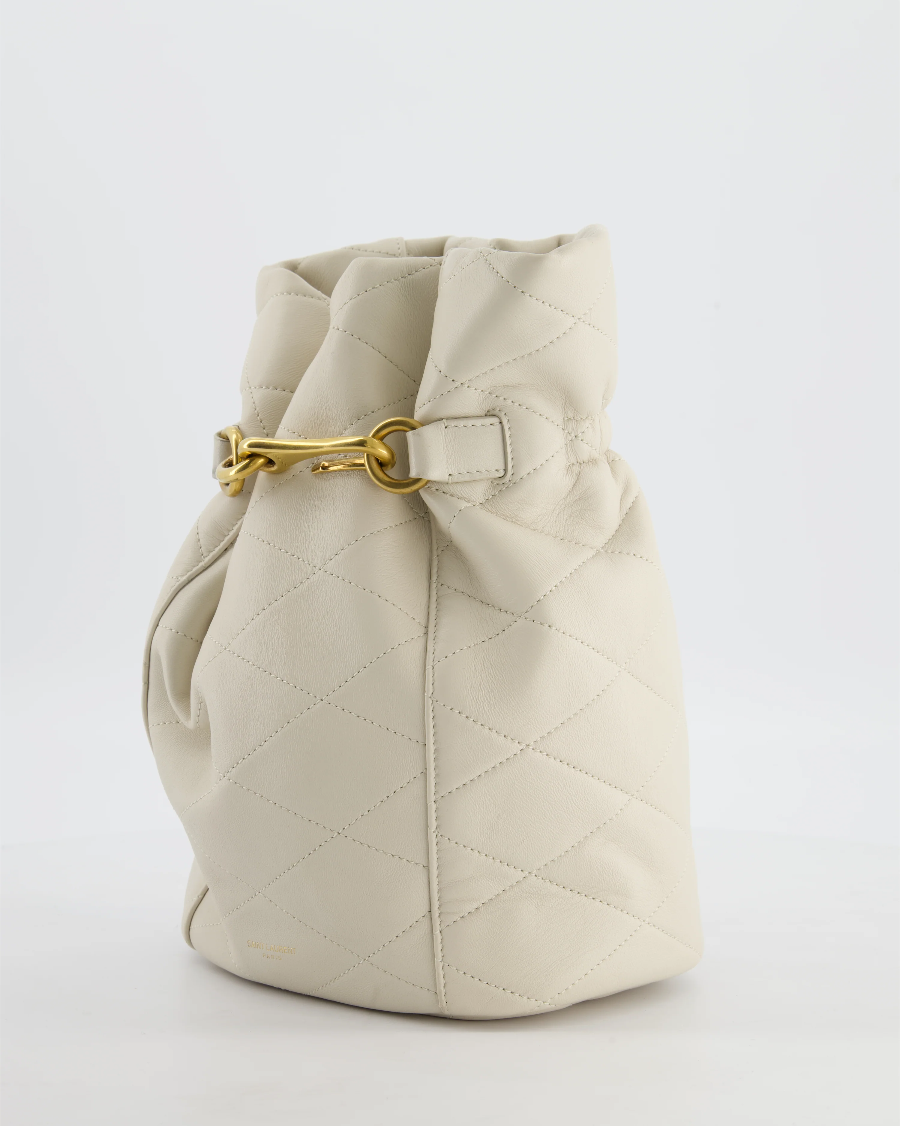 Saint Laurent White Le Maillon Leather Crossbody Bag with Gold Hoop Detail - Image 10