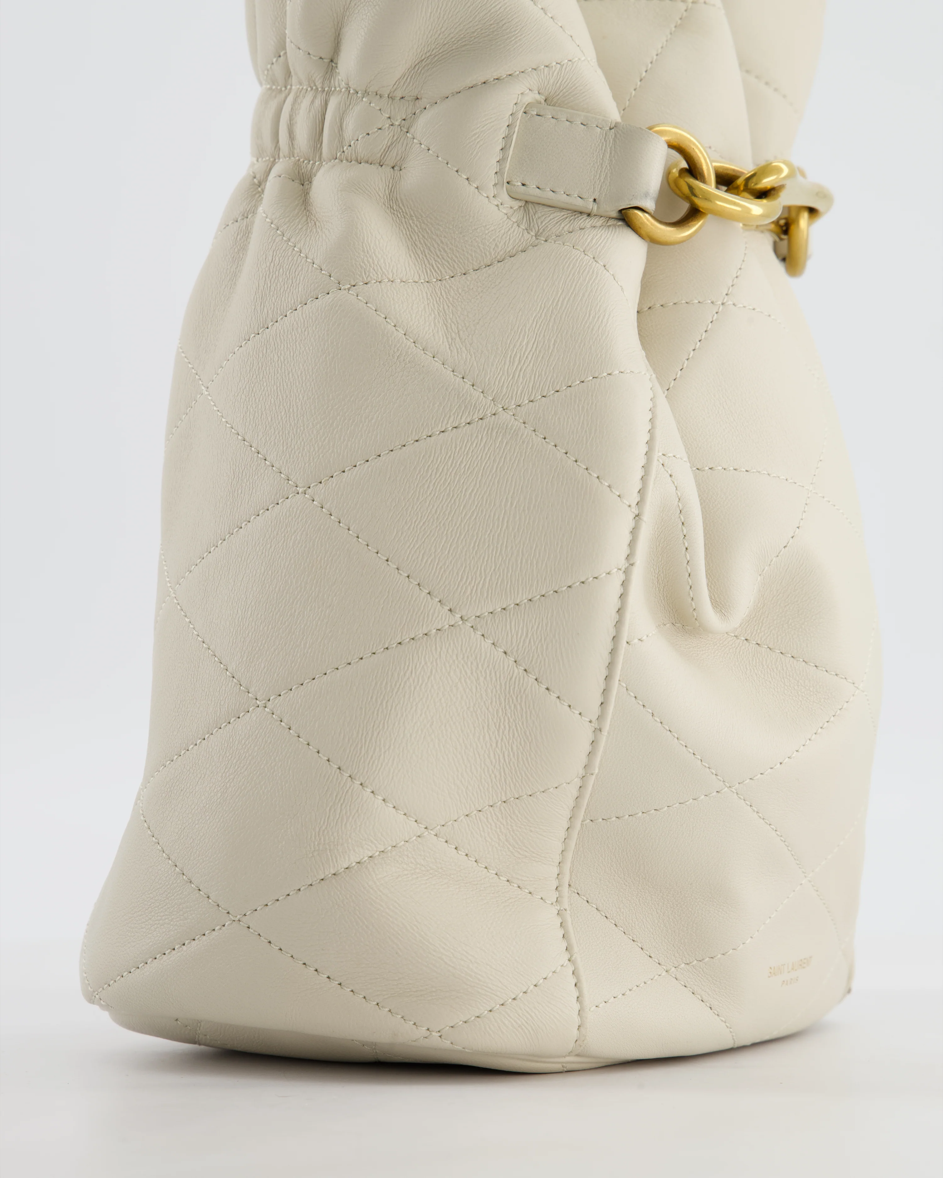 Saint Laurent White Le Maillon Leather Crossbody Bag with Gold Hoop Detail - Image 11