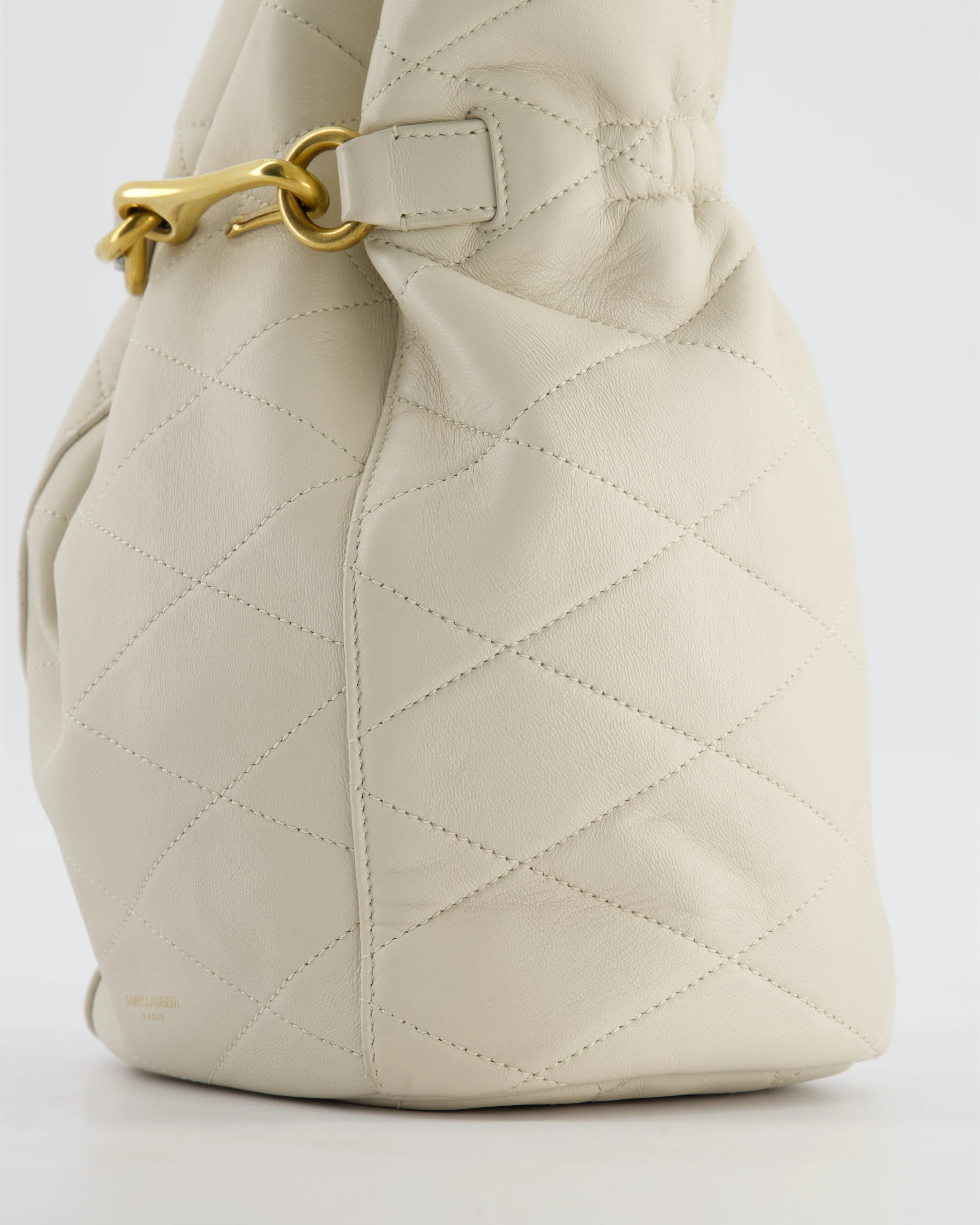 Saint Laurent White Le Maillon Leather Crossbody Bag with Gold Hoop Detail - Image 12