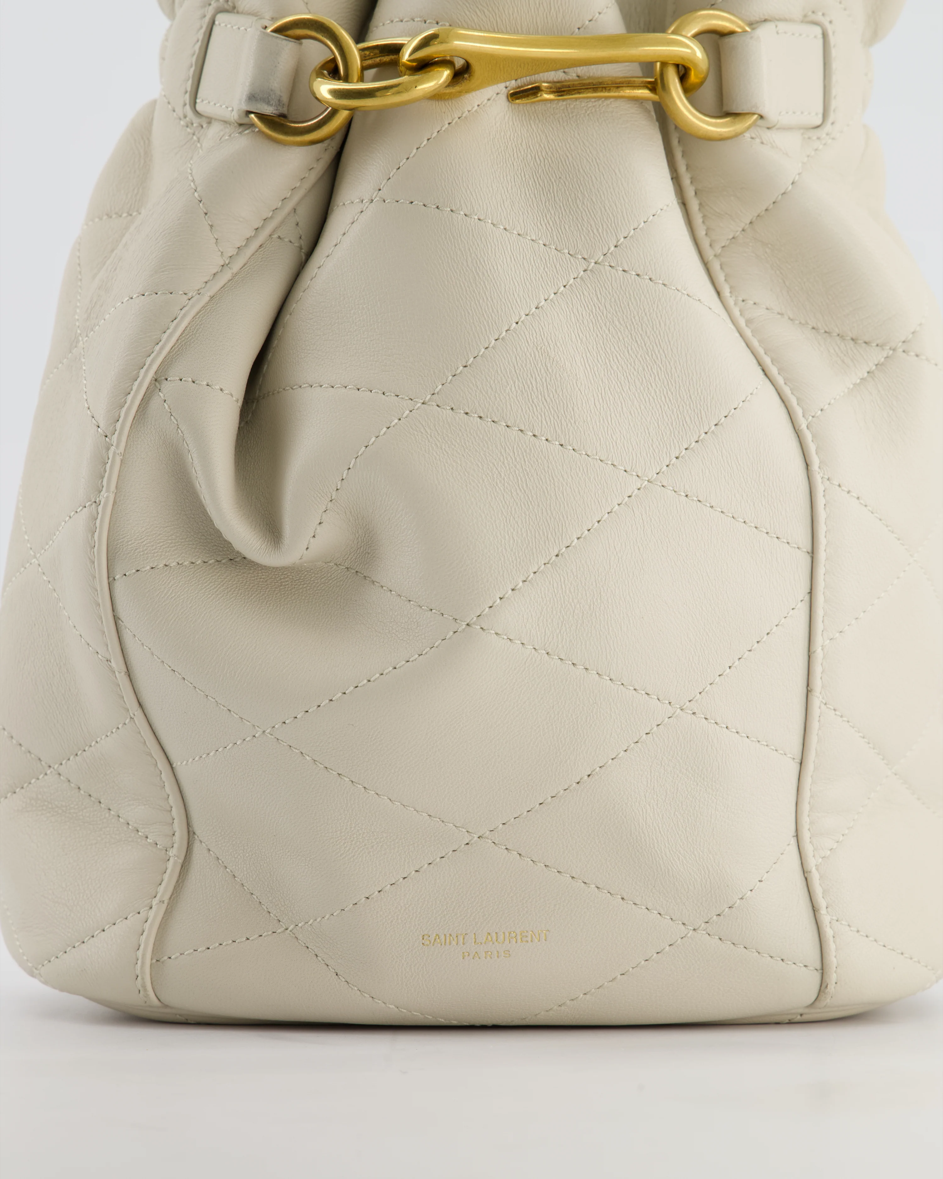 Saint Laurent White Le Maillon Leather Crossbody Bag with Gold Hoop Detail - Image 15