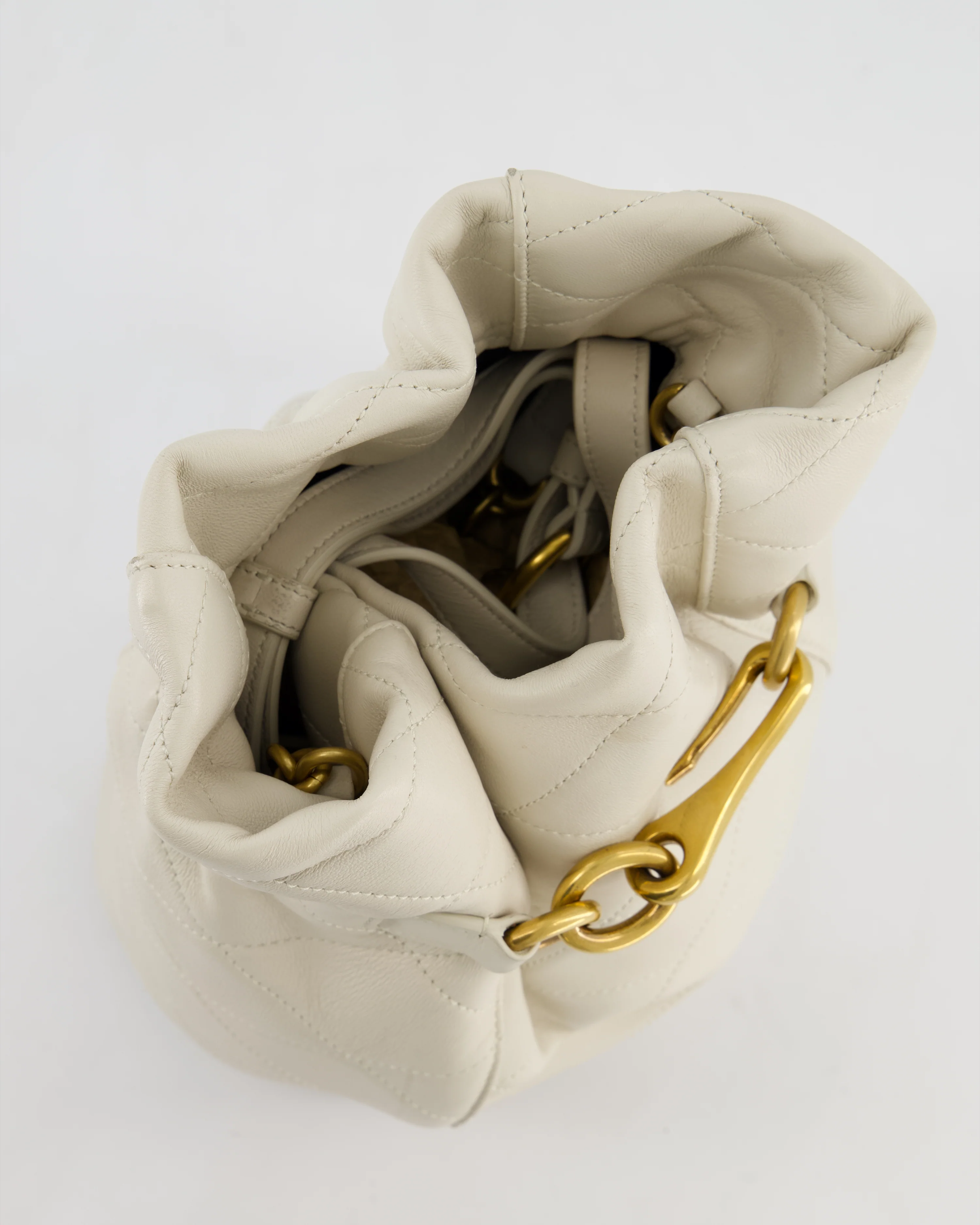 Saint Laurent White Le Maillon Leather Crossbody Bag with Gold Hoop Detail - Image 16