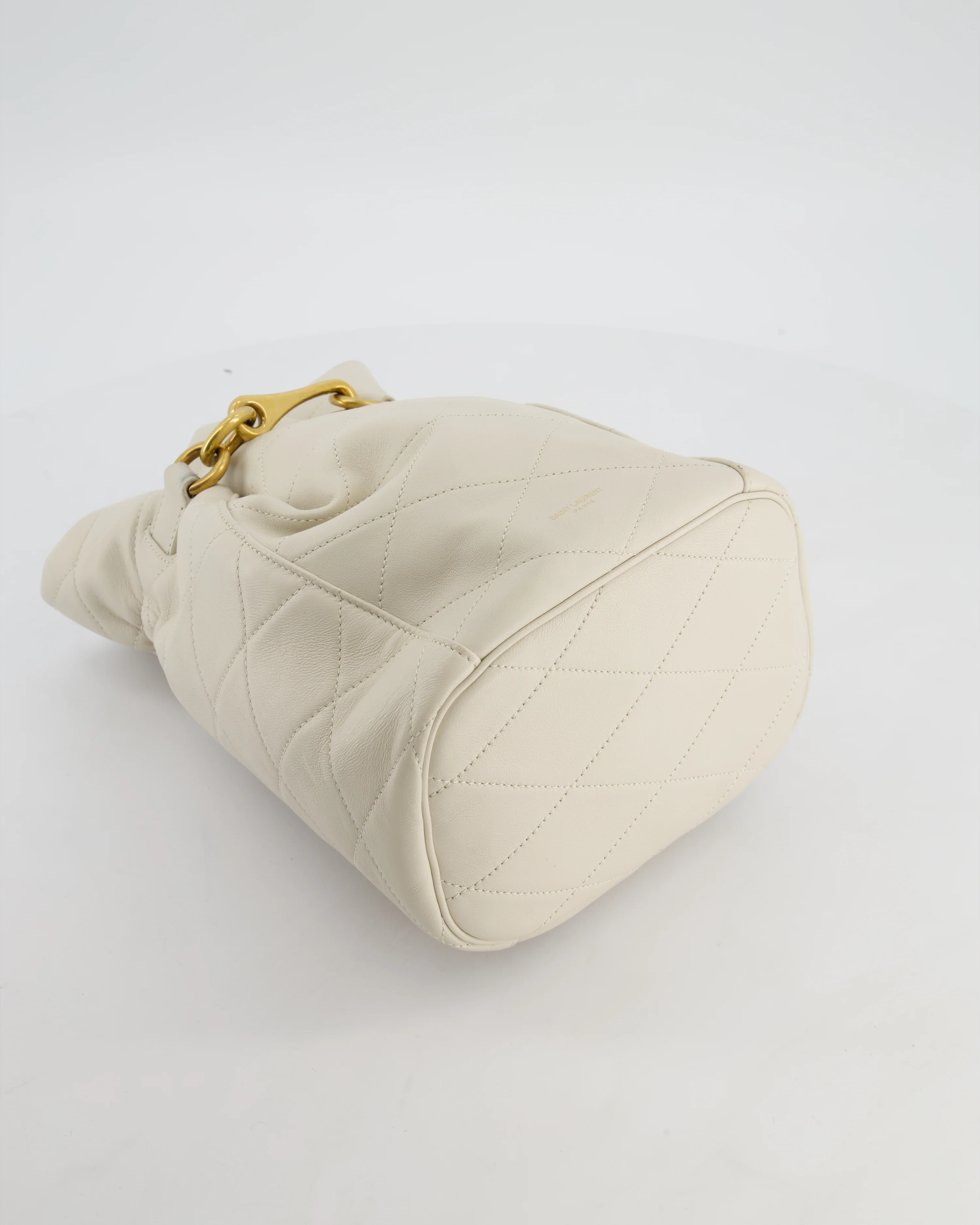 Saint Laurent White Le Maillon Leather Crossbody Bag with Gold Hoop Detail - Image 18