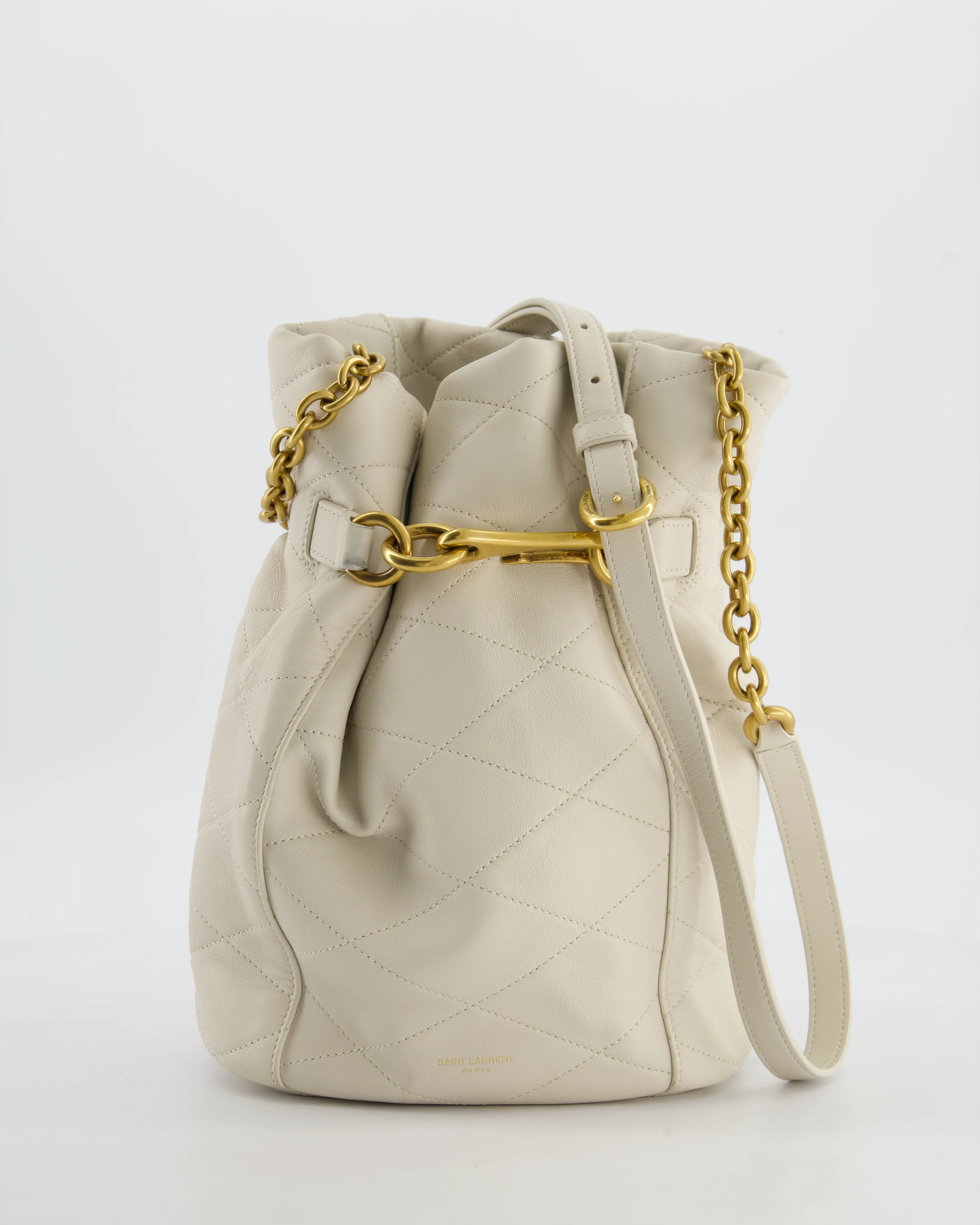 Saint Laurent White Le Maillon Leather Crossbody Bag with Gold Hoop Detail - Image 2