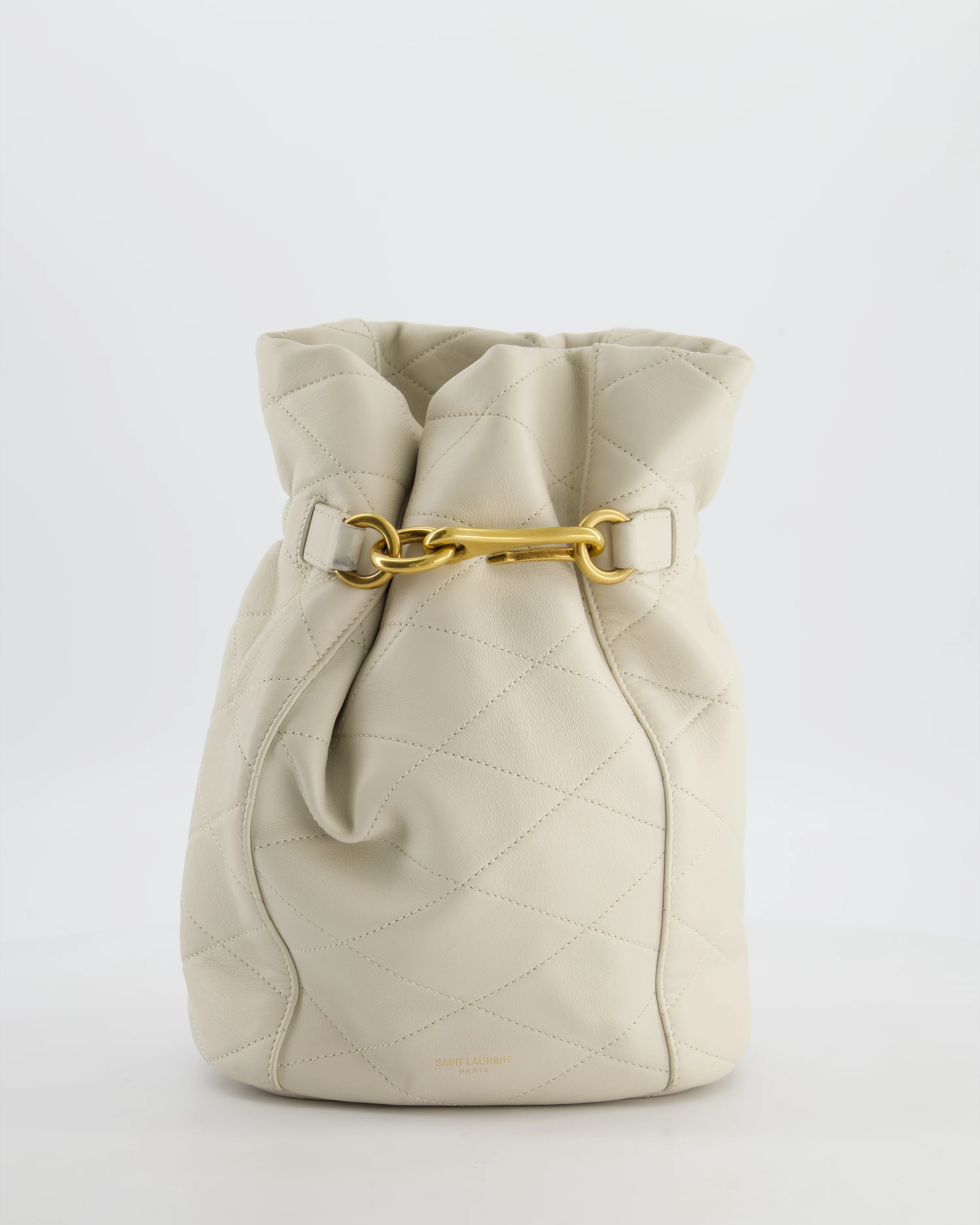 Saint Laurent White Le Maillon Leather Crossbody Bag with Gold Hoop Detail - Image 3
