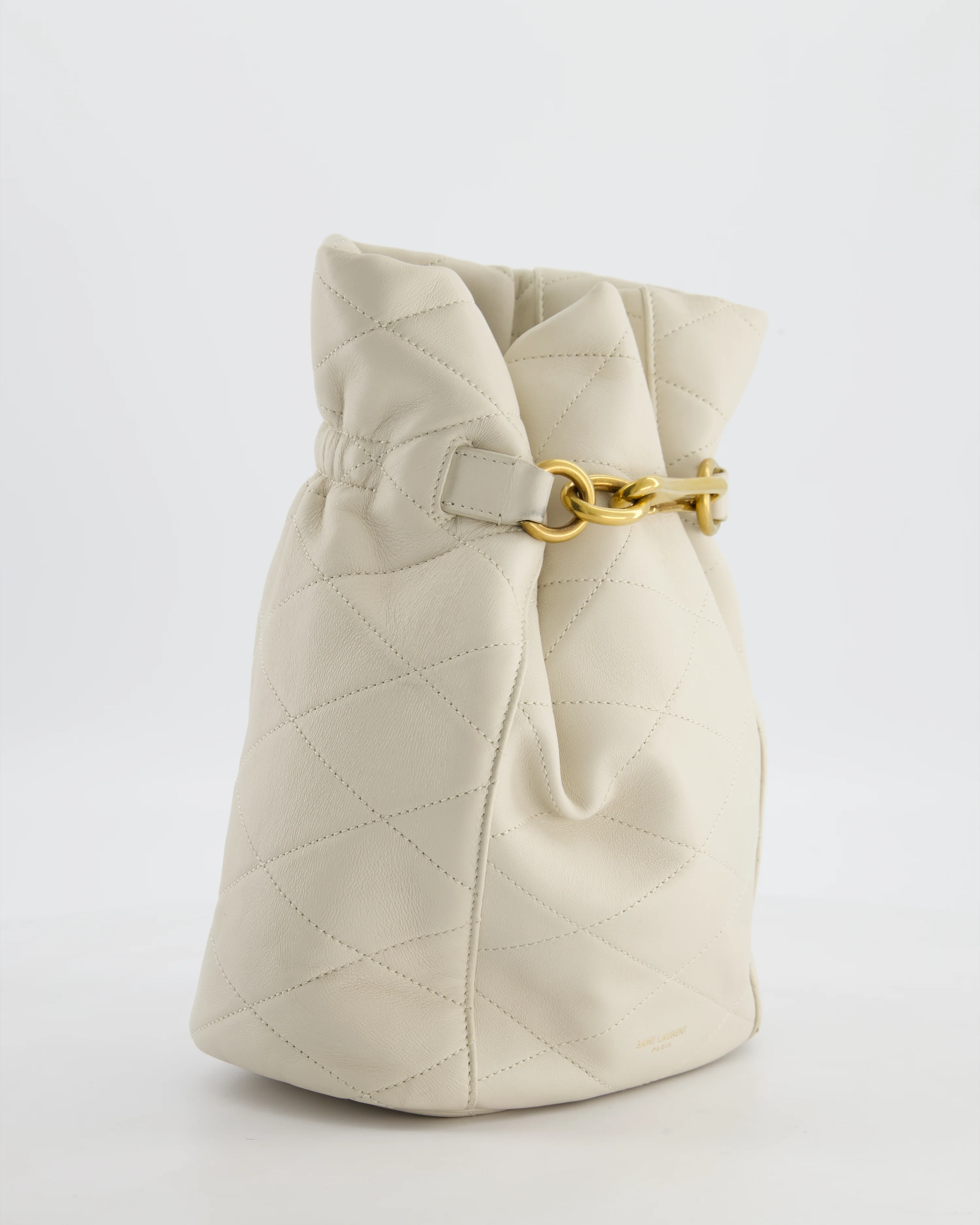 Saint Laurent White Le Maillon Leather Crossbody Bag with Gold Hoop Detail - Image 4