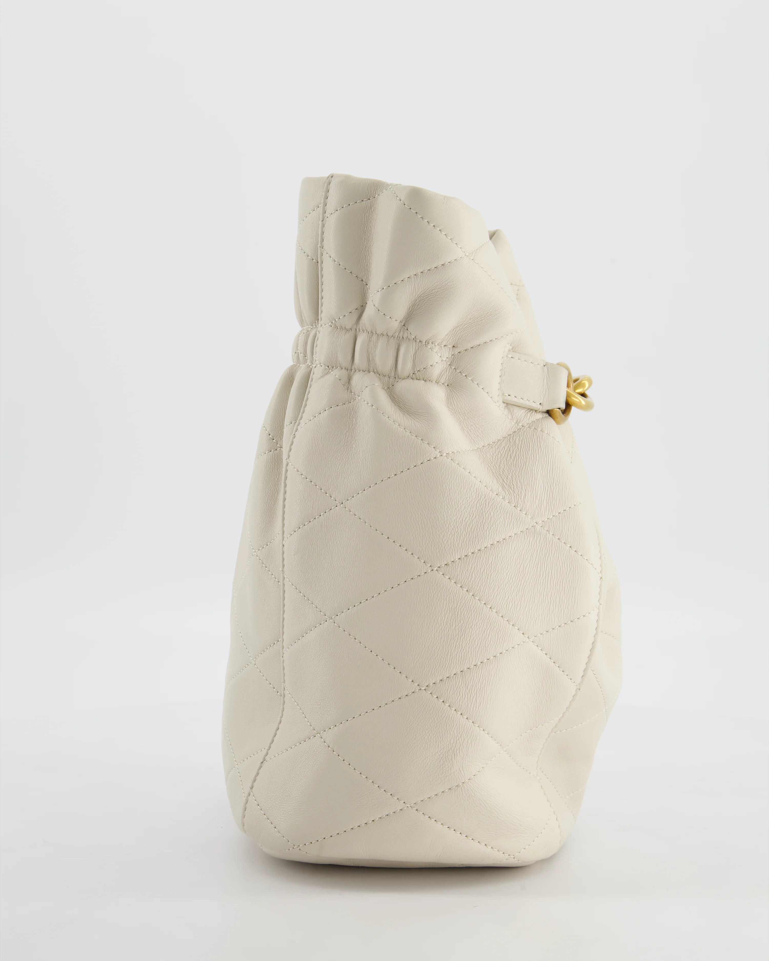 Saint Laurent White Le Maillon Leather Crossbody Bag with Gold Hoop Detail - Image 5