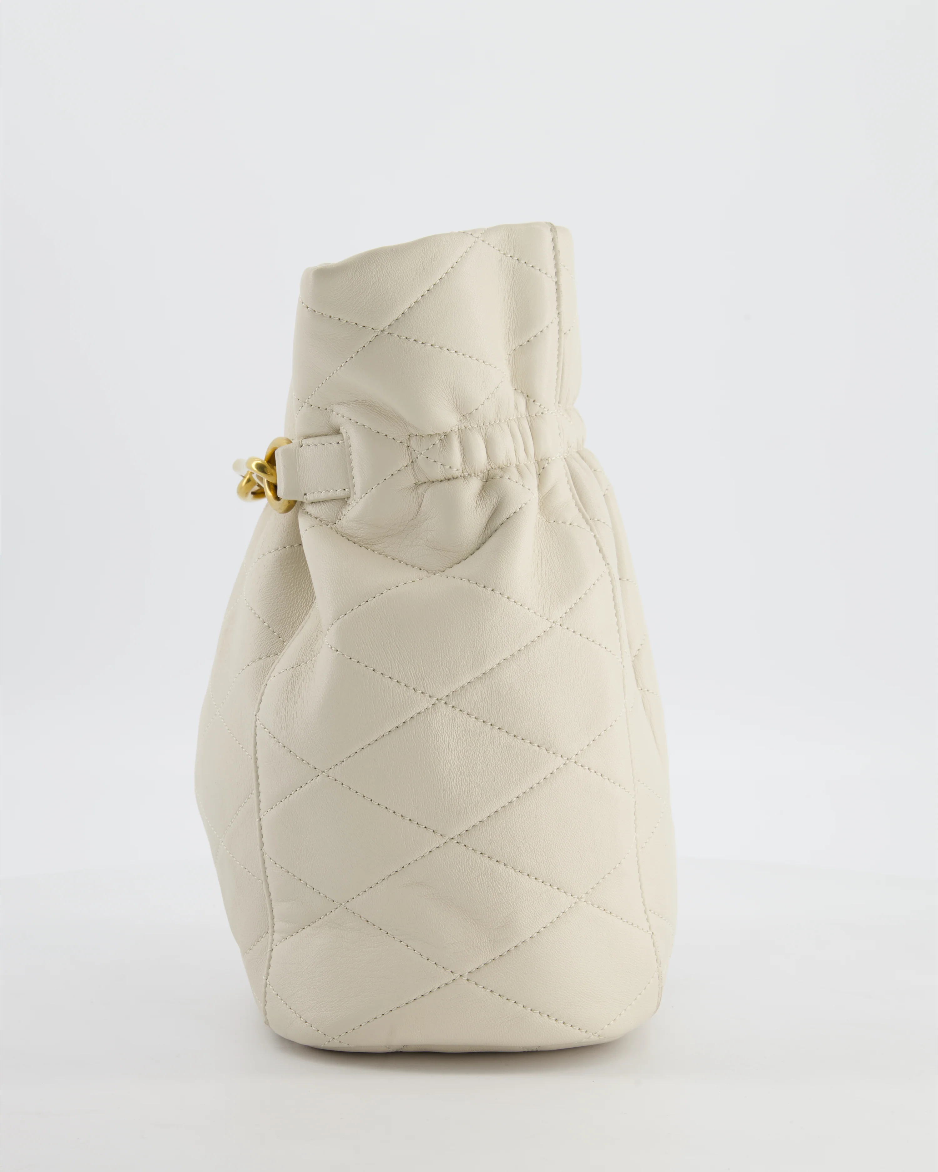 Saint Laurent White Le Maillon Leather Crossbody Bag with Gold Hoop Detail - Image 9