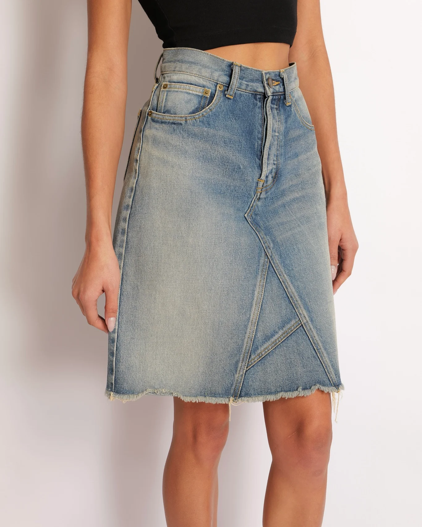 Saint Laurent Denim Mini Skirt with Asymmetric Stitch Details Size 26 (UK 8) - Image 2