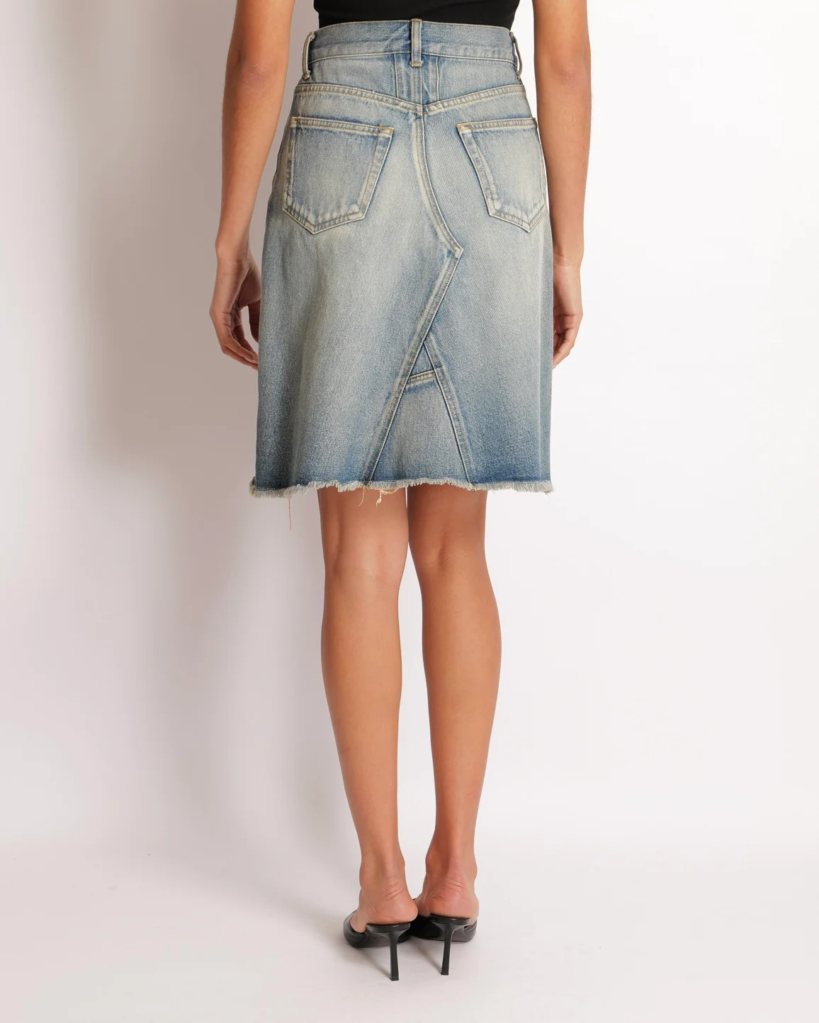 Saint Laurent Denim Mini Skirt with Asymmetric Stitch Details Size 26 (UK 8) - Image 3