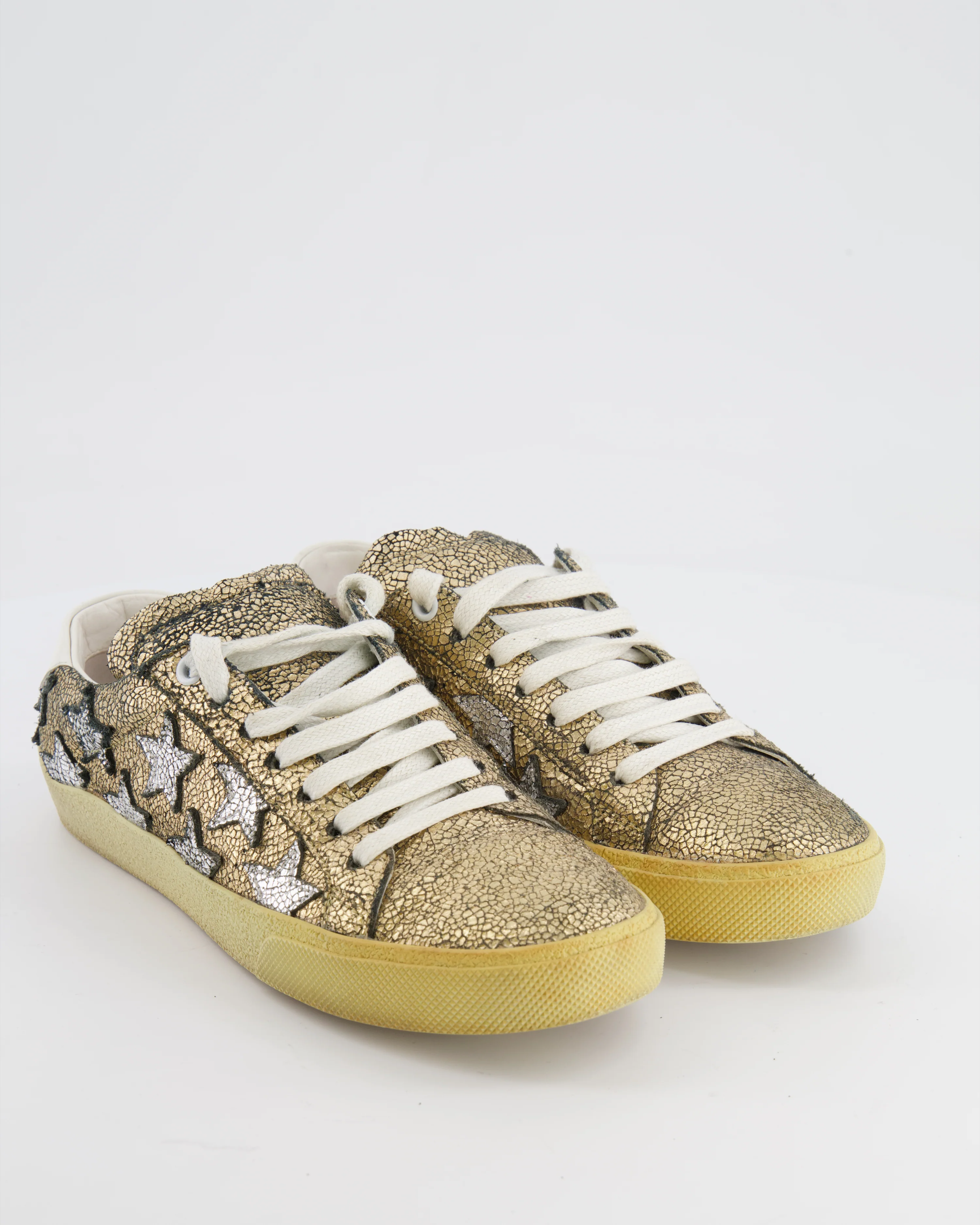 Saint Laurent Gold and Silver Star Court Trainers Size EU 37.5 RRP £555 - Image 3