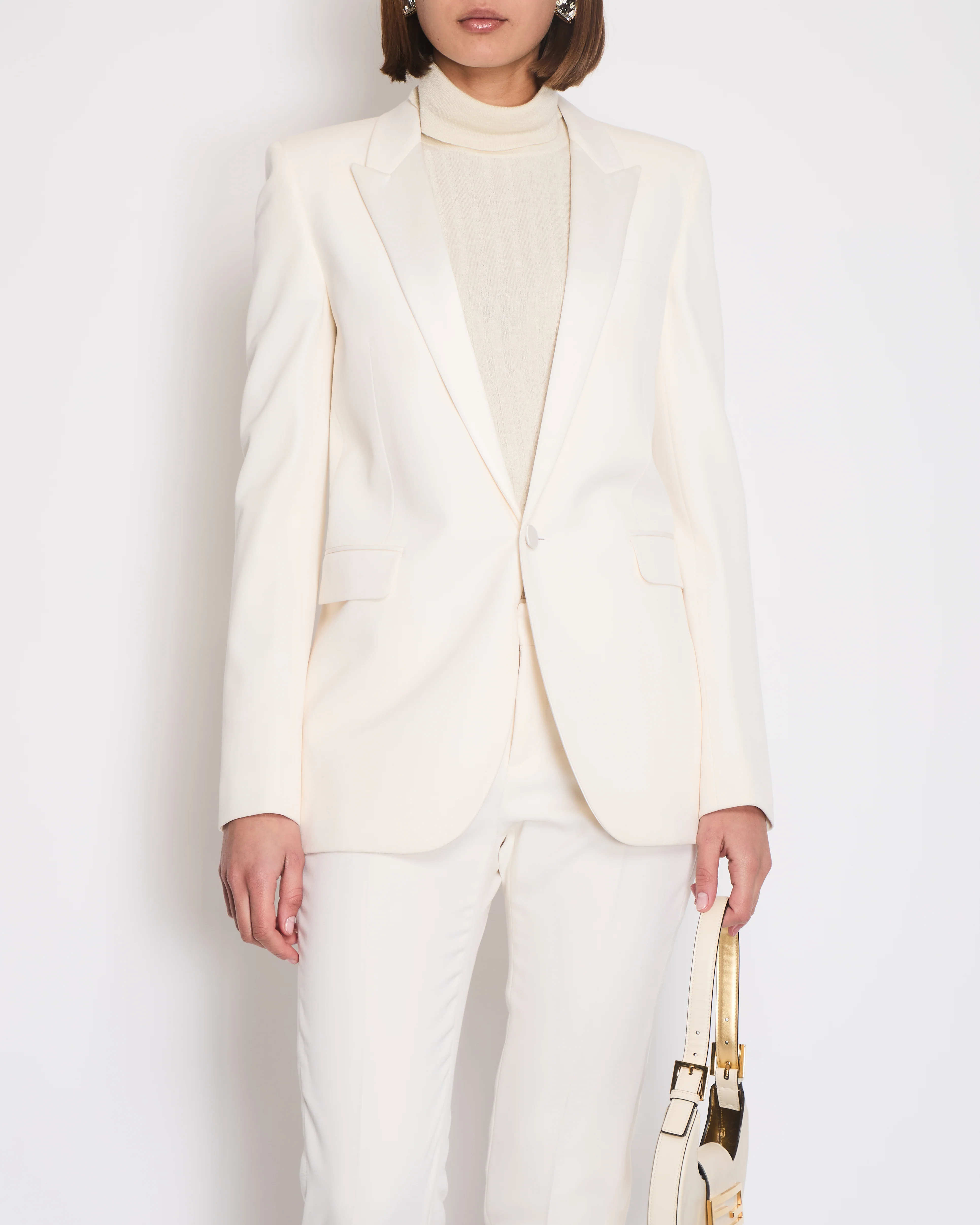 Saint Laurent Cream Suit Jacket and Trouser Set With Silk Lapel Detail Size FR 36 (UK 8) - Image 2