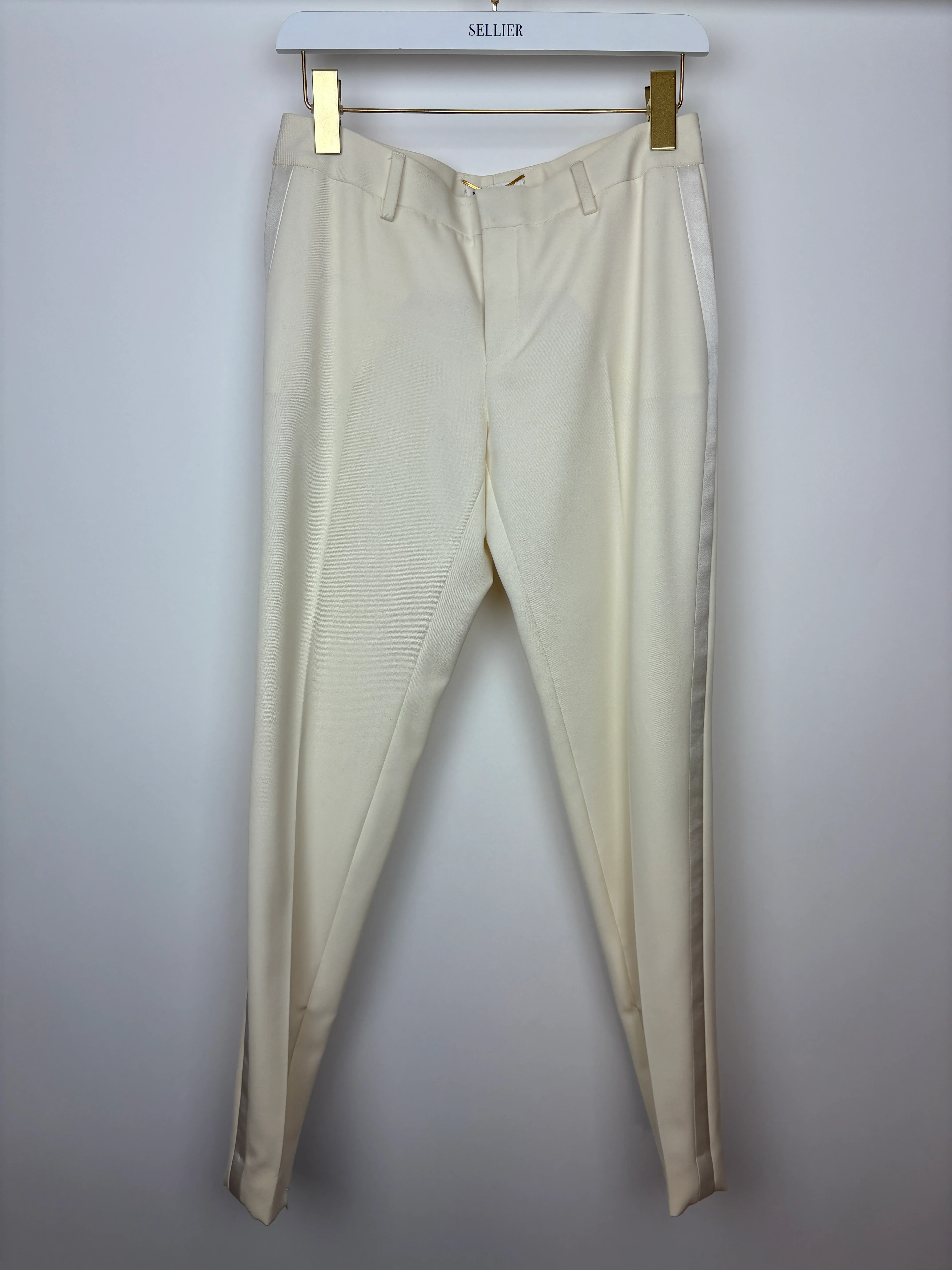 Saint Laurent Cream Suit Jacket and Trouser Set With Silk Lapel Detail Size FR 36 (UK 8) - Image 24