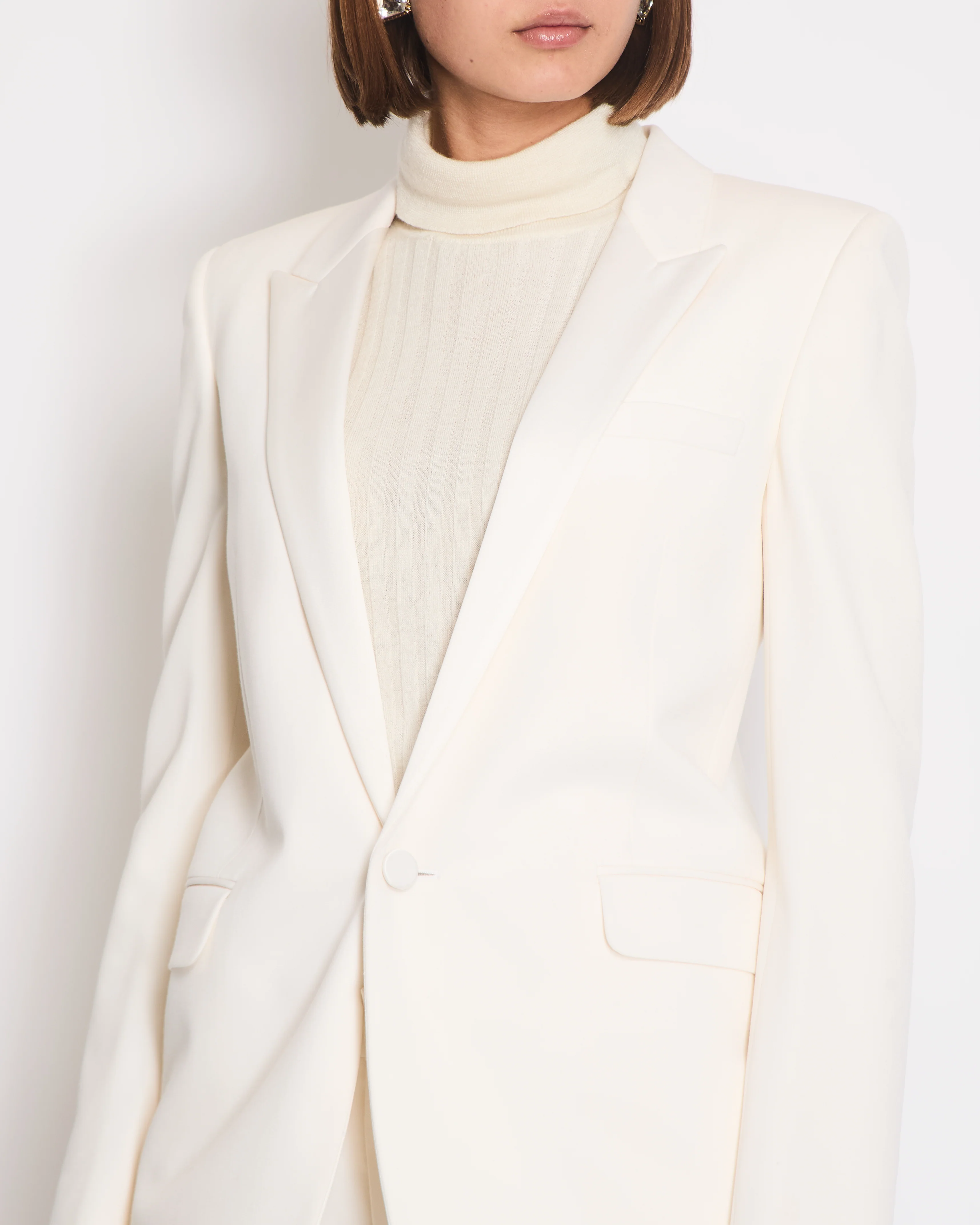 Saint Laurent Cream Suit Jacket and Trouser Set With Silk Lapel Detail Size FR 36 (UK 8) - Image 3