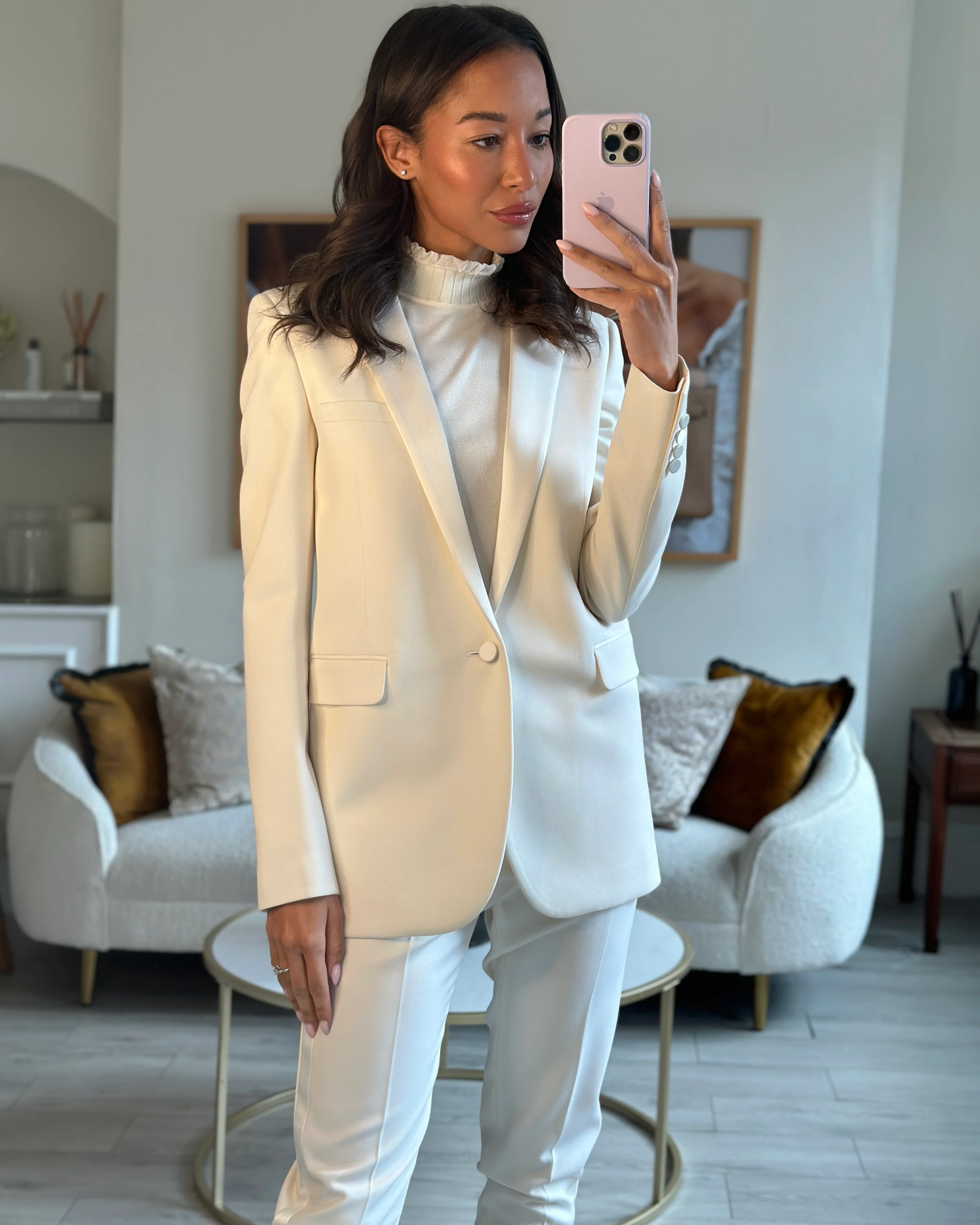 Saint Laurent Cream Suit Jacket and Trouser Set With Silk Lapel Detail Size FR 36 (UK 8) - Image 8