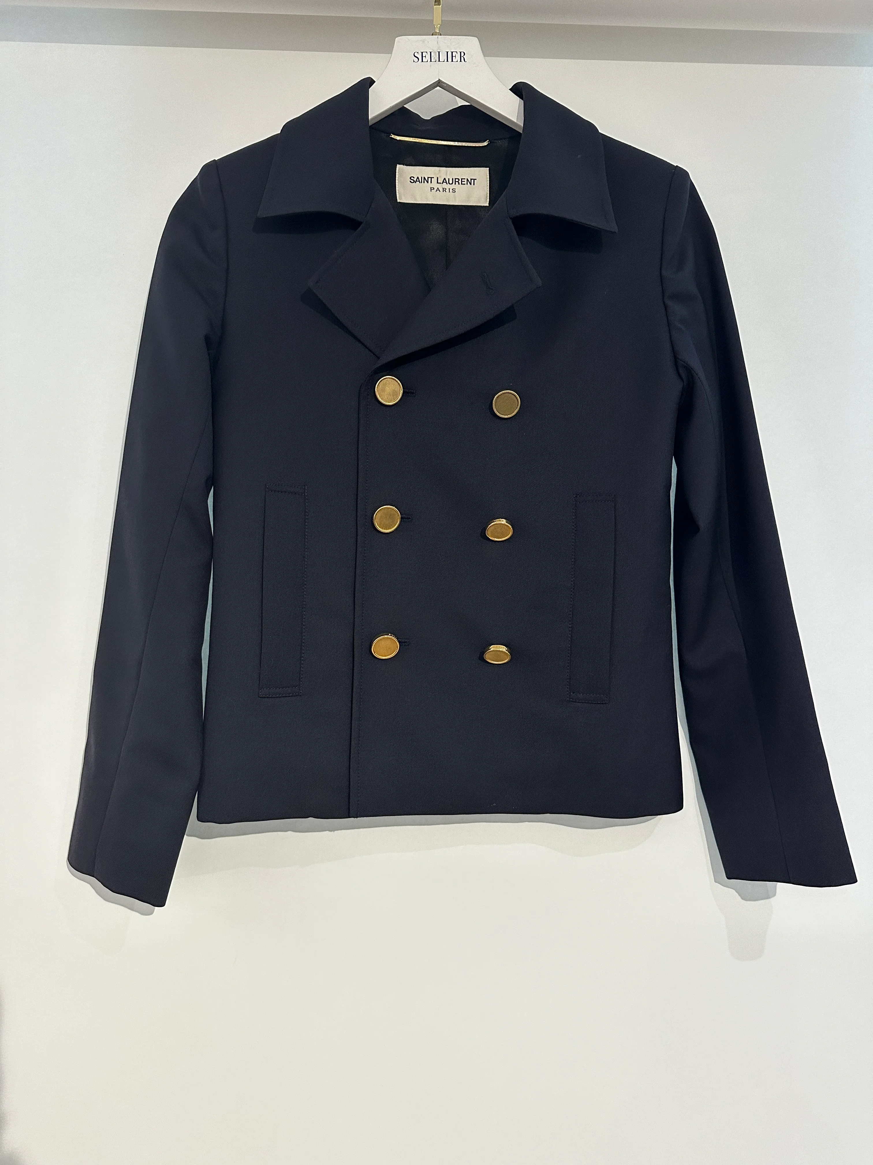 Saint Laurent Navy Double-Breasted Jacket with Gold Button Detail FR 34 (UK 6) - Image 6