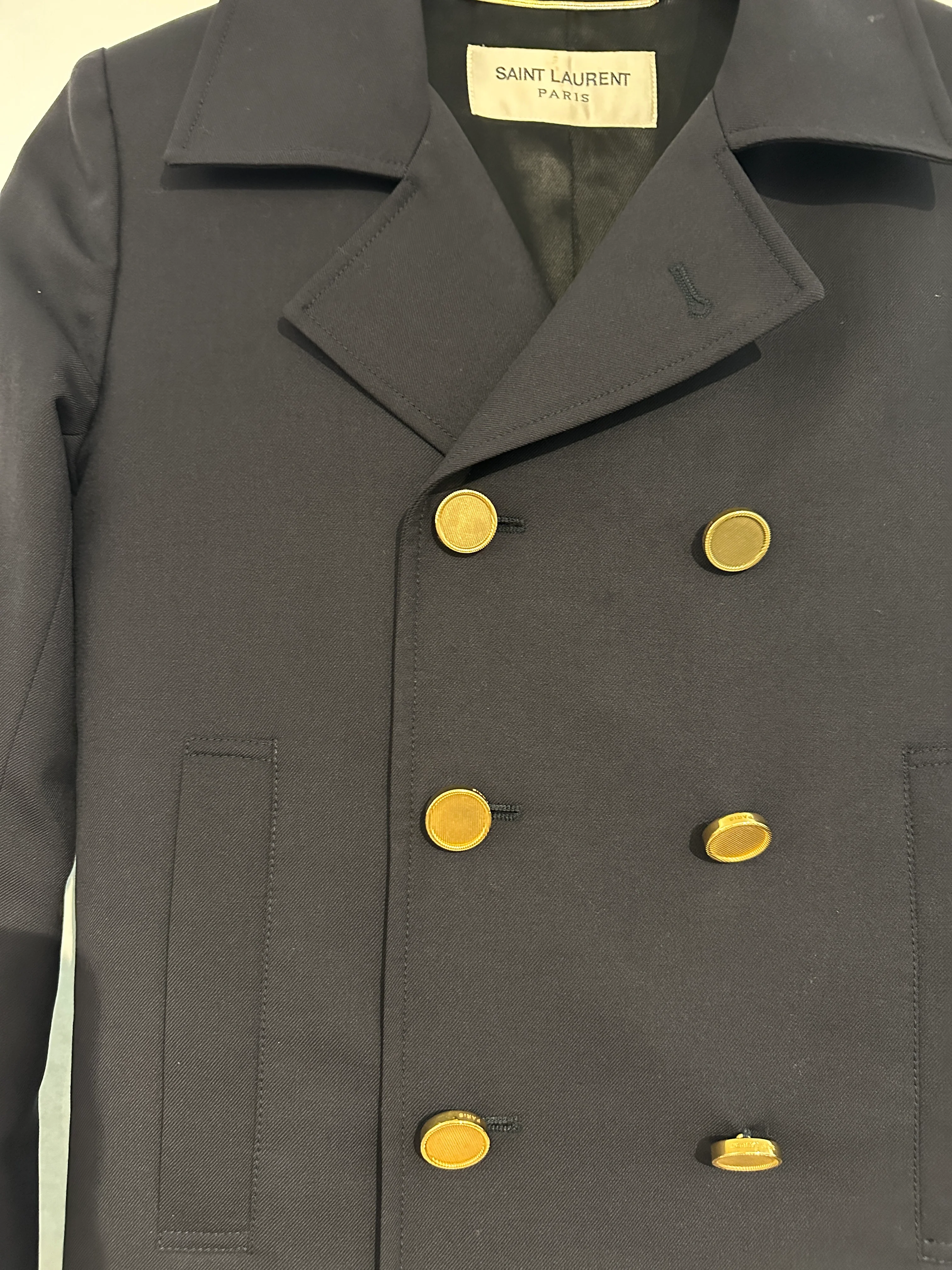 Saint Laurent Navy Double-Breasted Jacket with Gold Button Detail FR 34 (UK 6) - Image 8