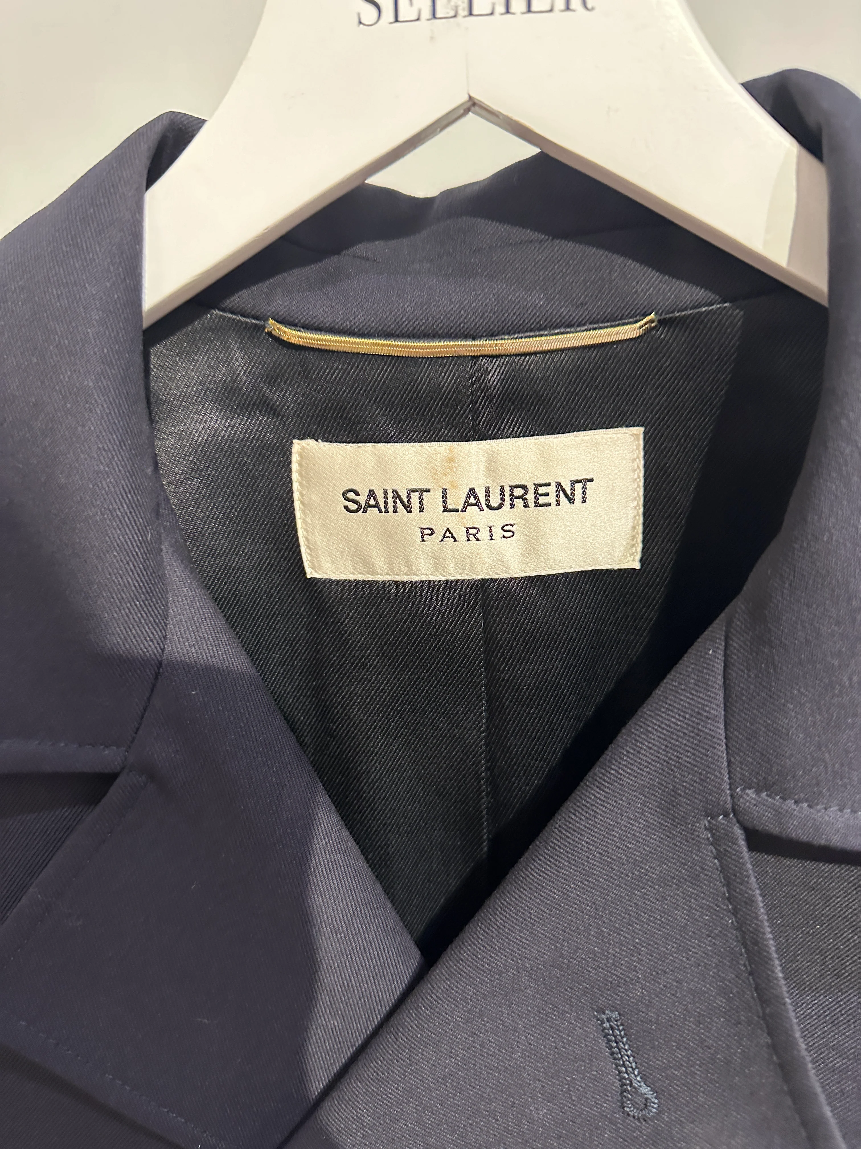 Saint Laurent Navy Double-Breasted Jacket with Gold Button Detail FR 34 (UK 6) - Image 9