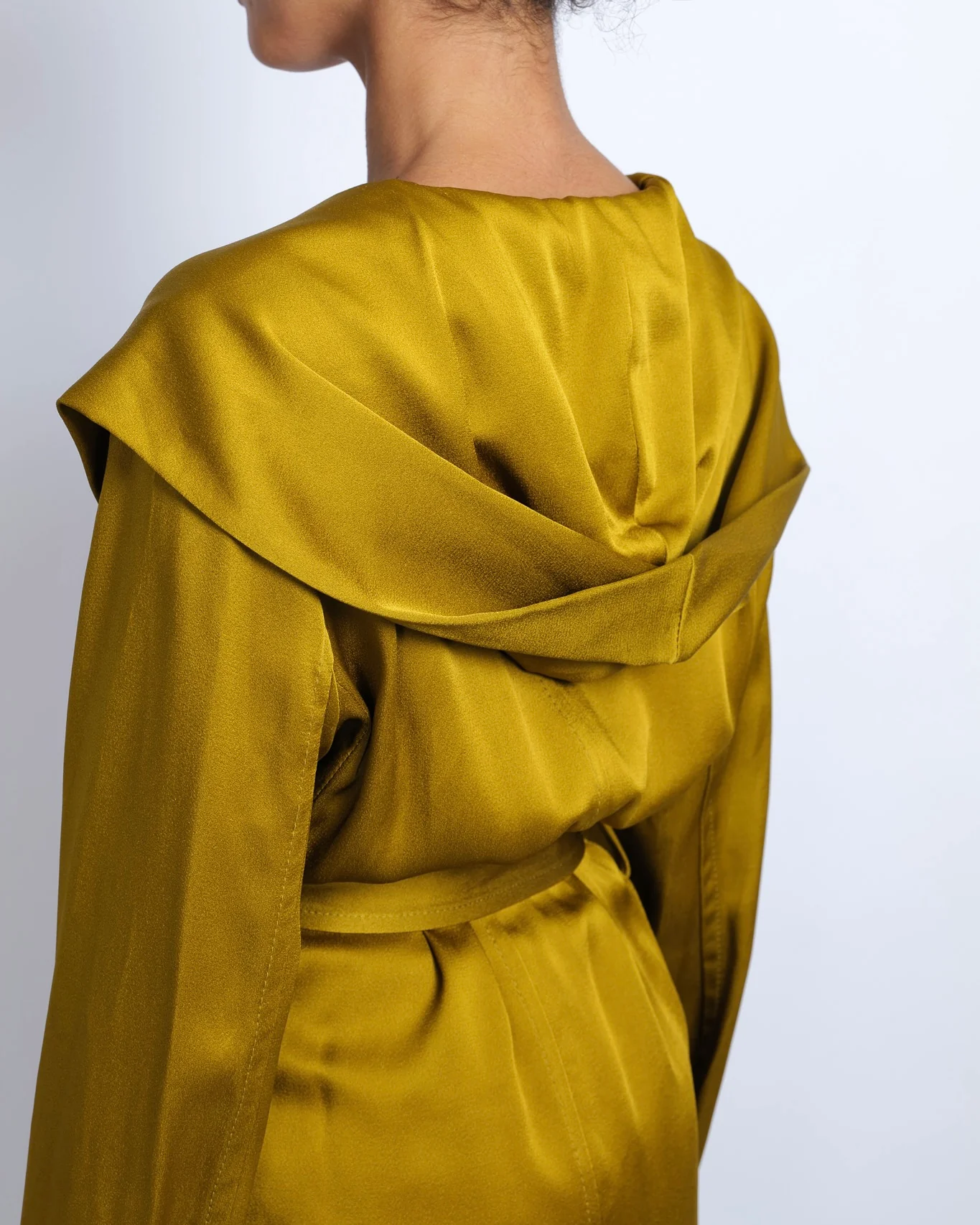 Saint Laurent Olive Green Silk Belted Jacket and Trouser Set with Hood Size FR 36/38 (UK 8/10) - Image 3