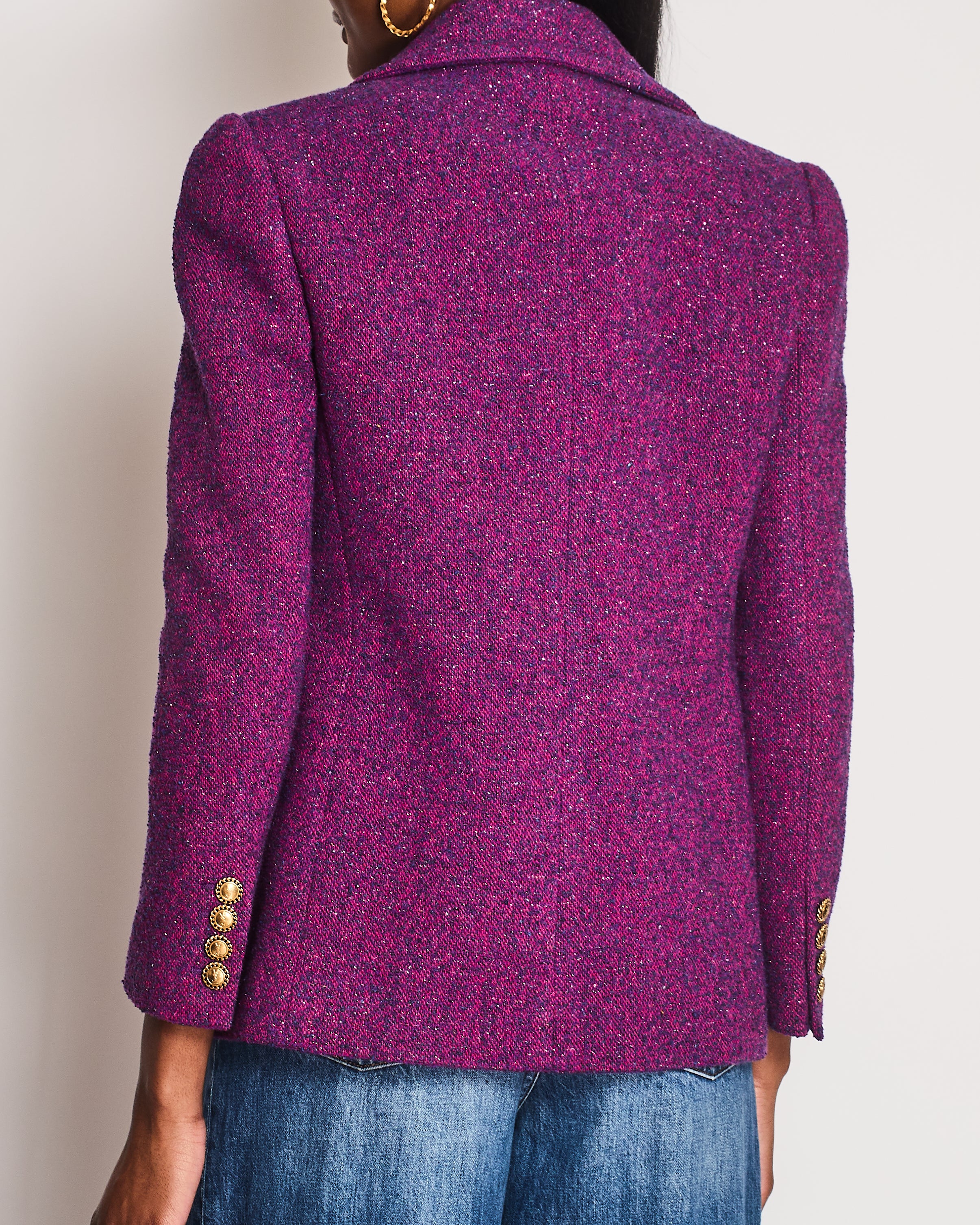 Saint Laurent Purple Single Breasted Jacket with "YSL" Button Detail Size FR 40 (UK 12) - Image 4