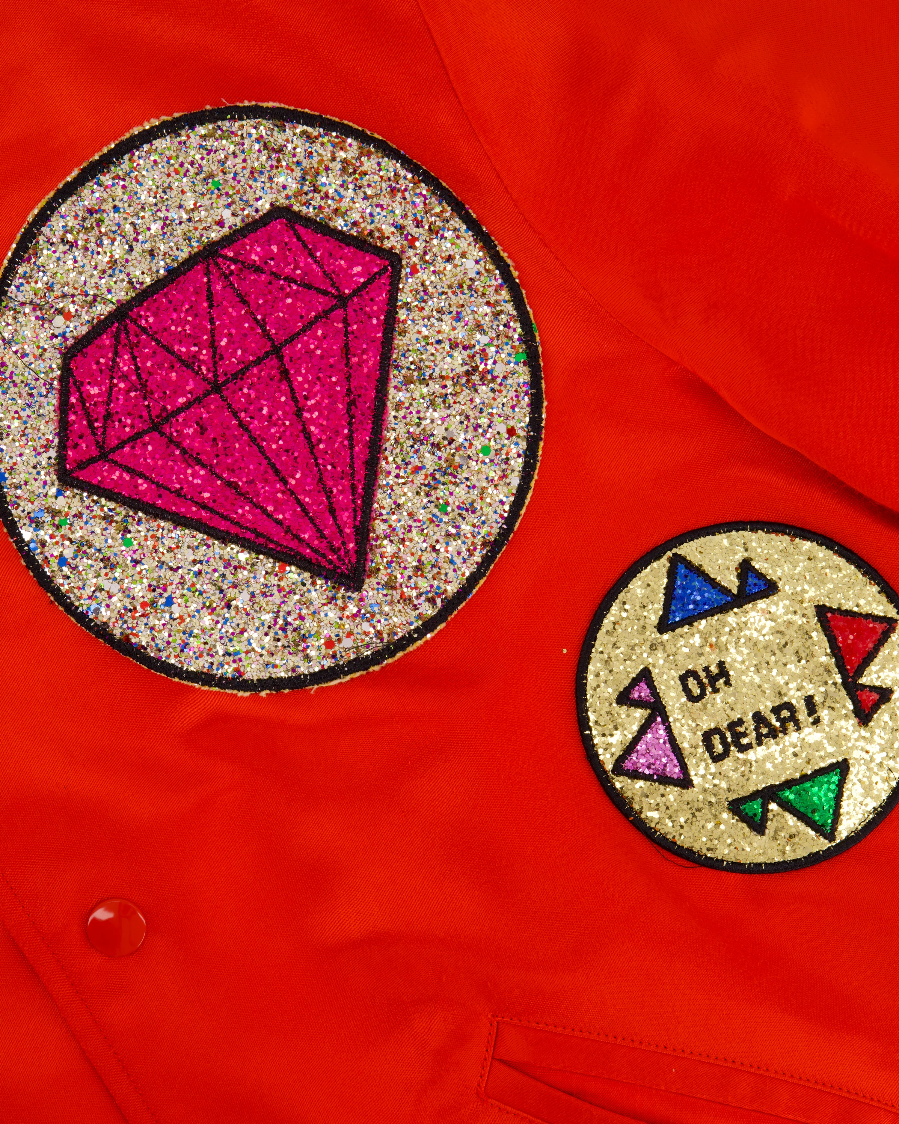 Saint Laurent Red and Black Silk Bomber Jacket with Glitter Patches Size FR 36 (UK 8) - Image 8