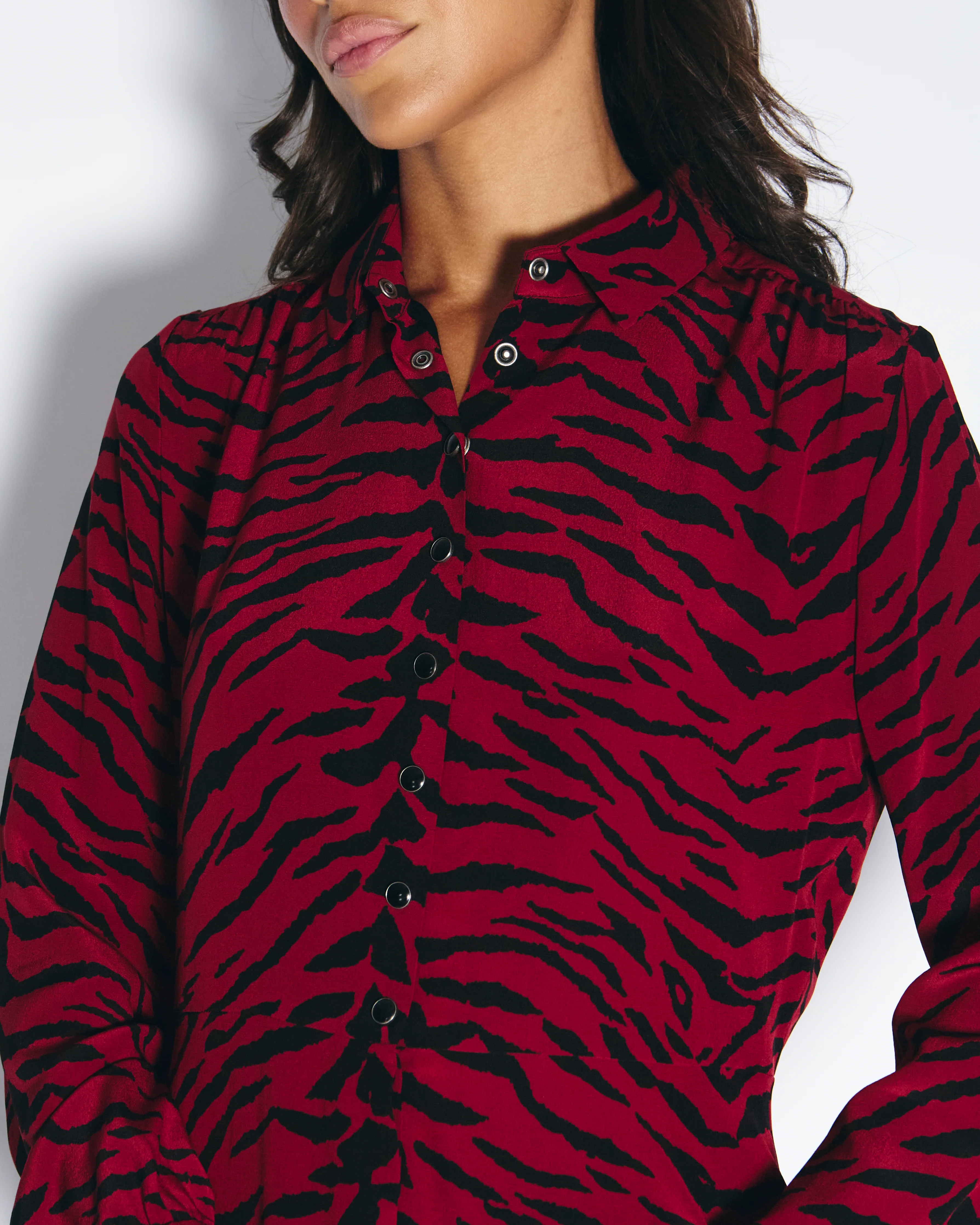Saint Laurent Red Zebra Print Long Sleeve Midi Dress FR 38 (UK 10) - Image 3
