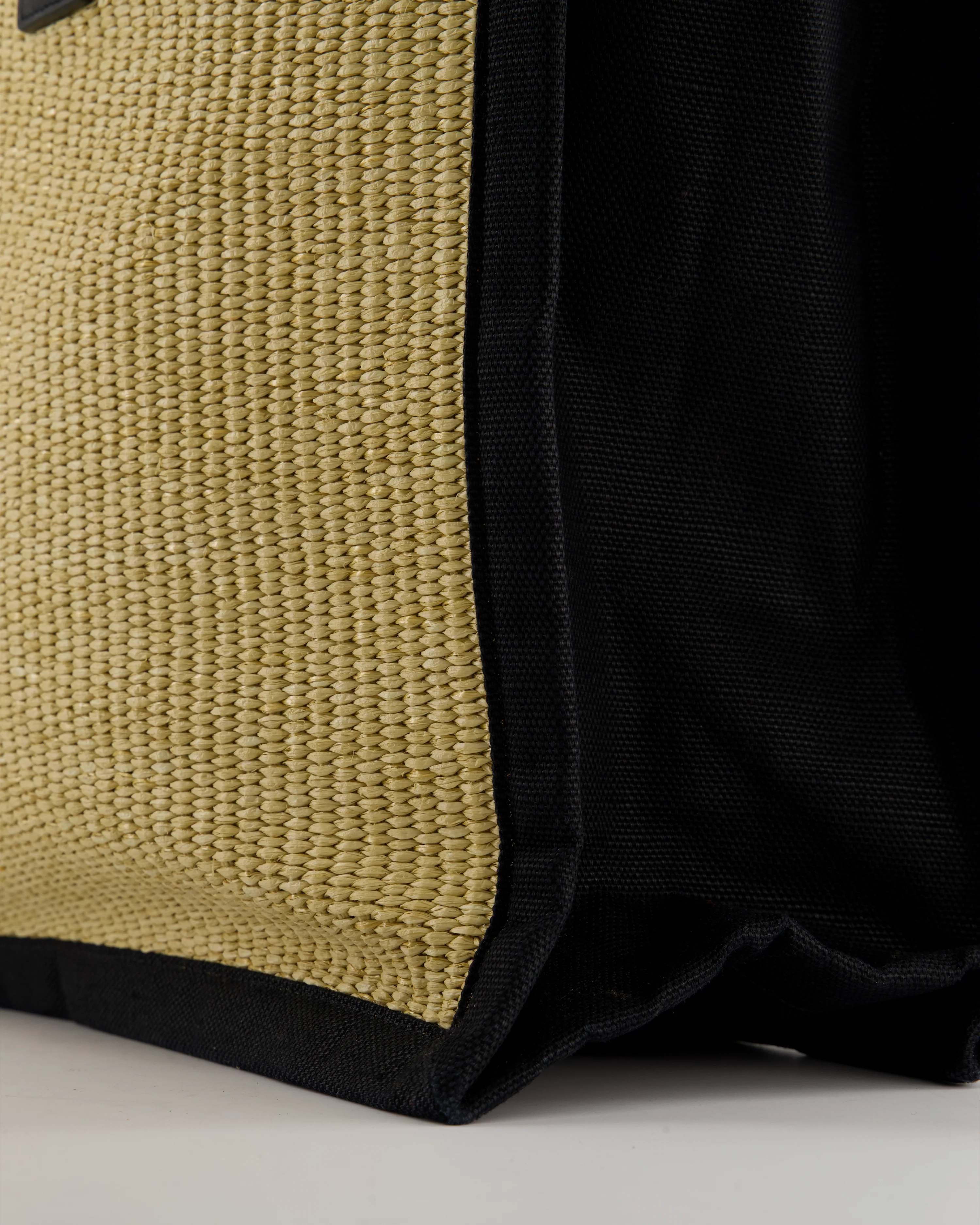 Saint Laurent Rive Gauche Beige and Black Raffia Tote Bag with Silver Hardware - Image 13