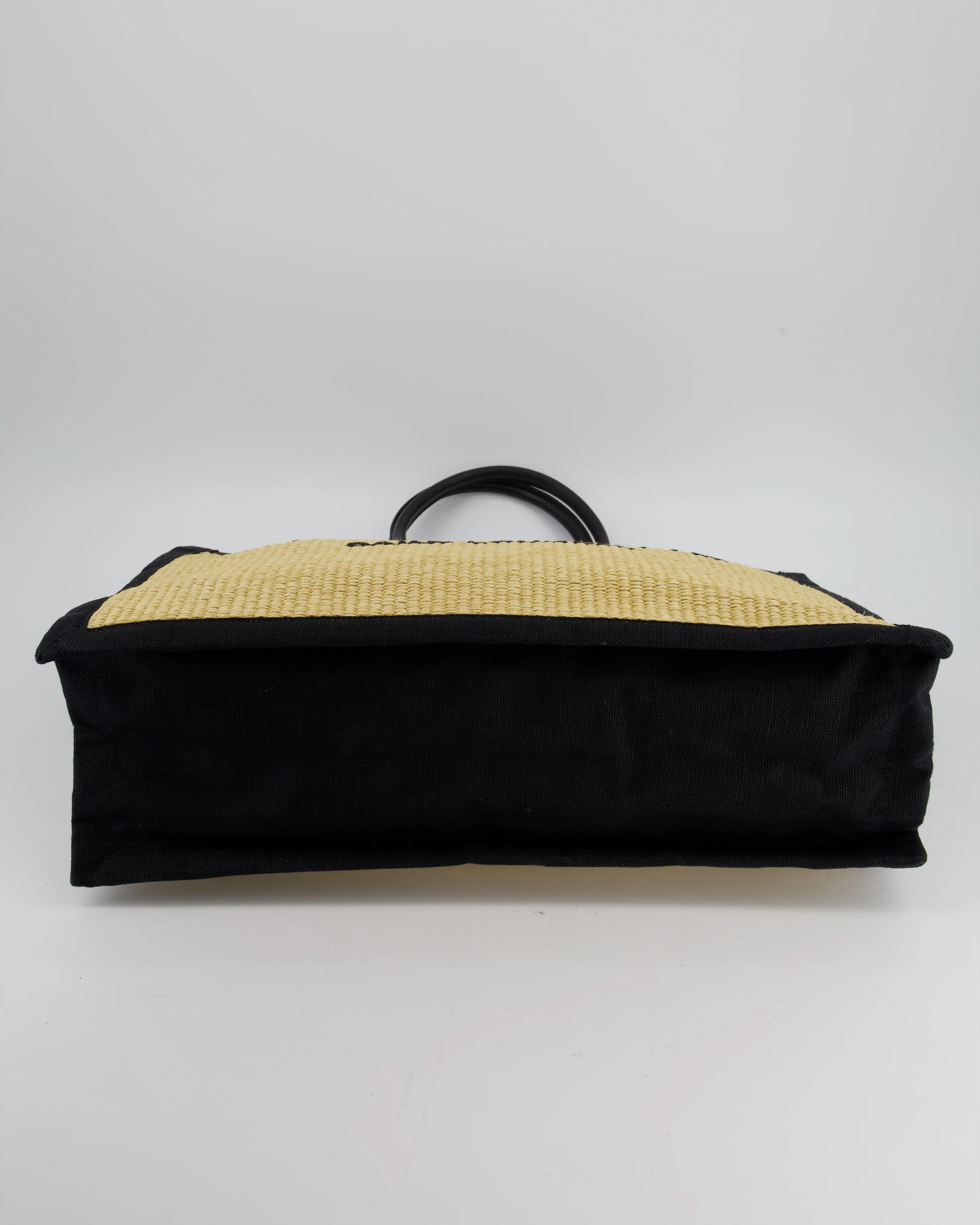 Saint Laurent Rive Gauche Beige and Black Raffia Tote Bag with Silver Hardware - Image 16
