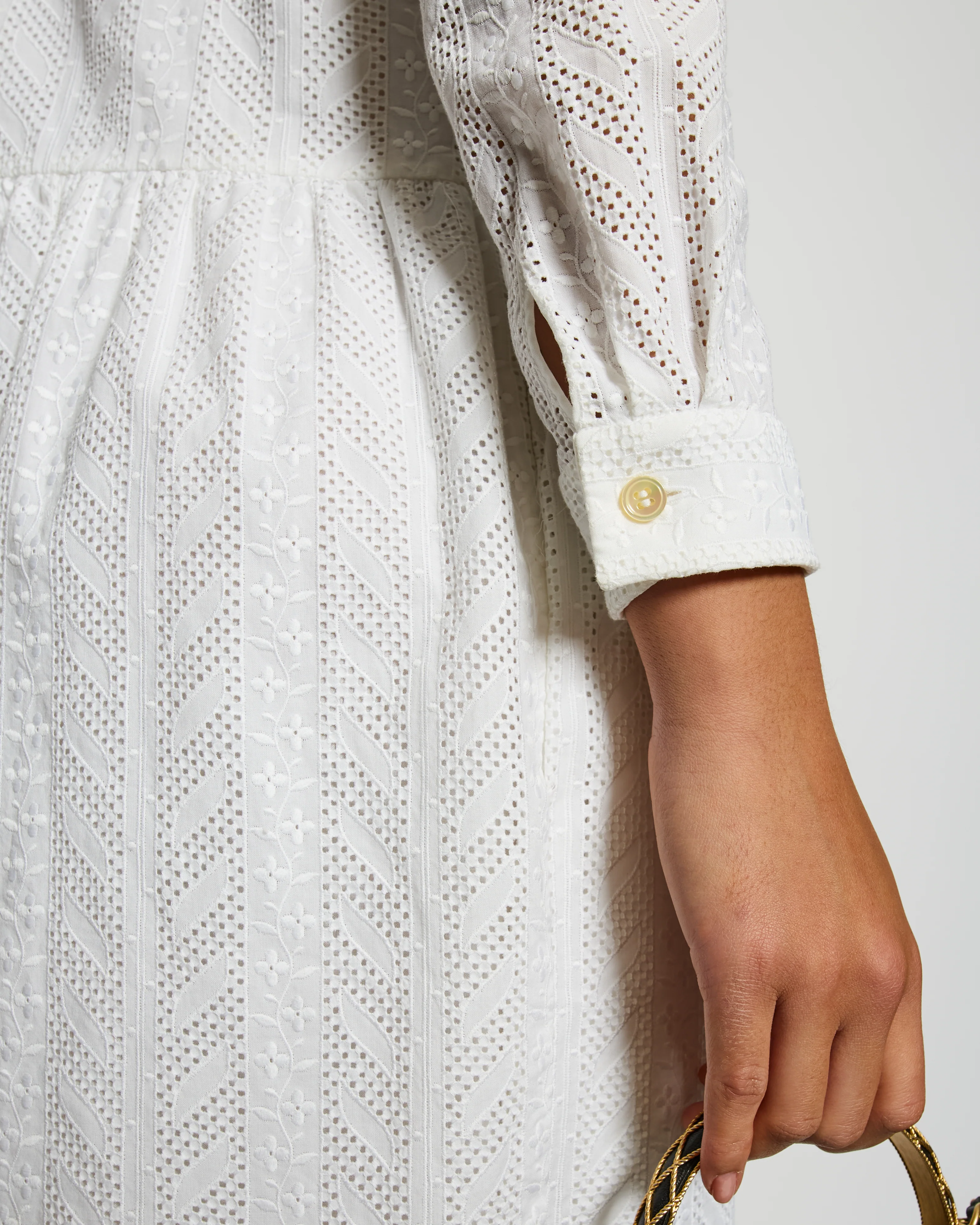 Saint Laurent White Embroidered Long-Sleeve Mini Dress with Collar Detail Size M (UK 10) - Image 5