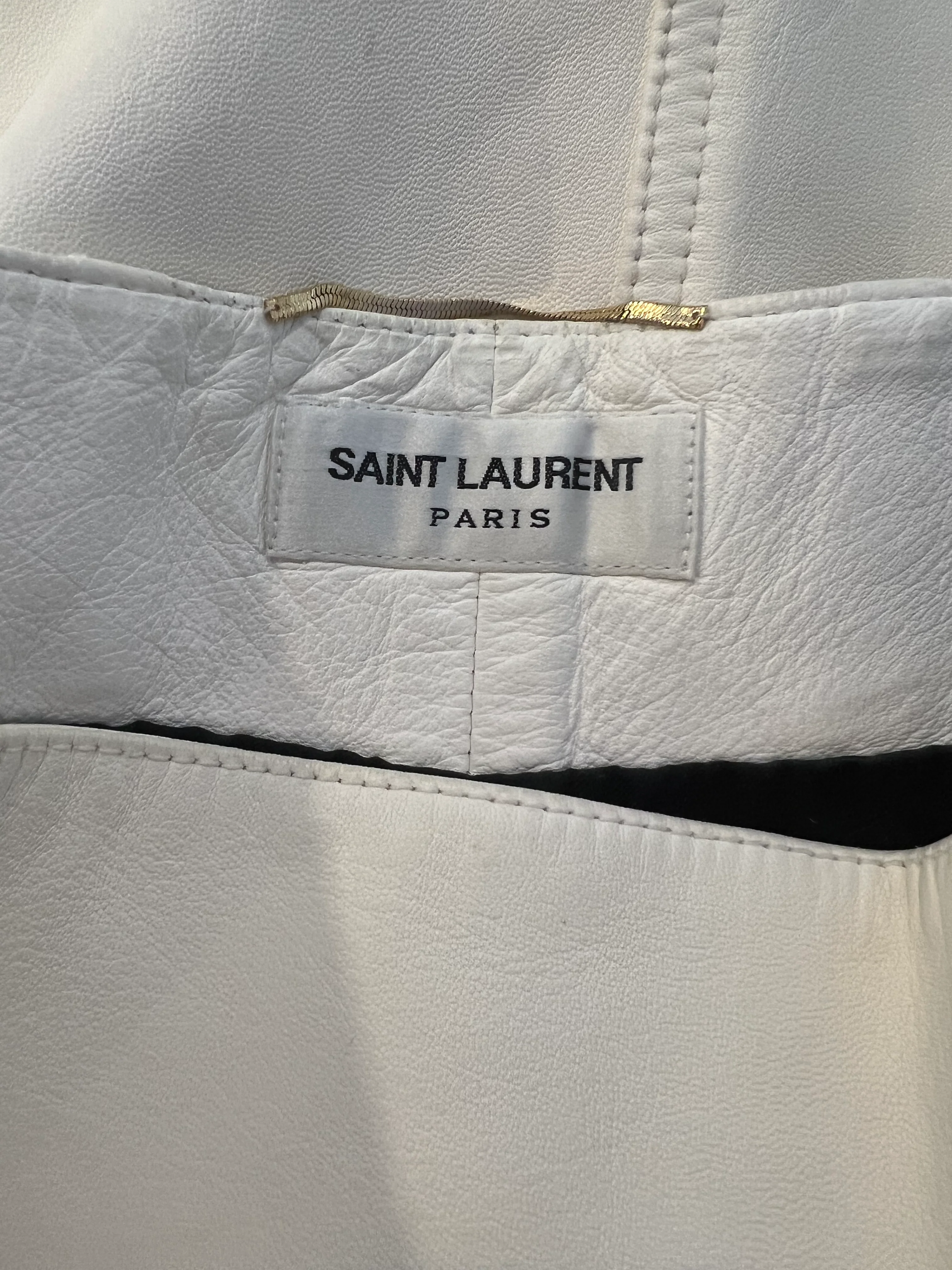 Saint Laurent White Lambskin Leather Mini Skirt with Silver Zipper Detail Size FR 38 (UK 10) - Image 10