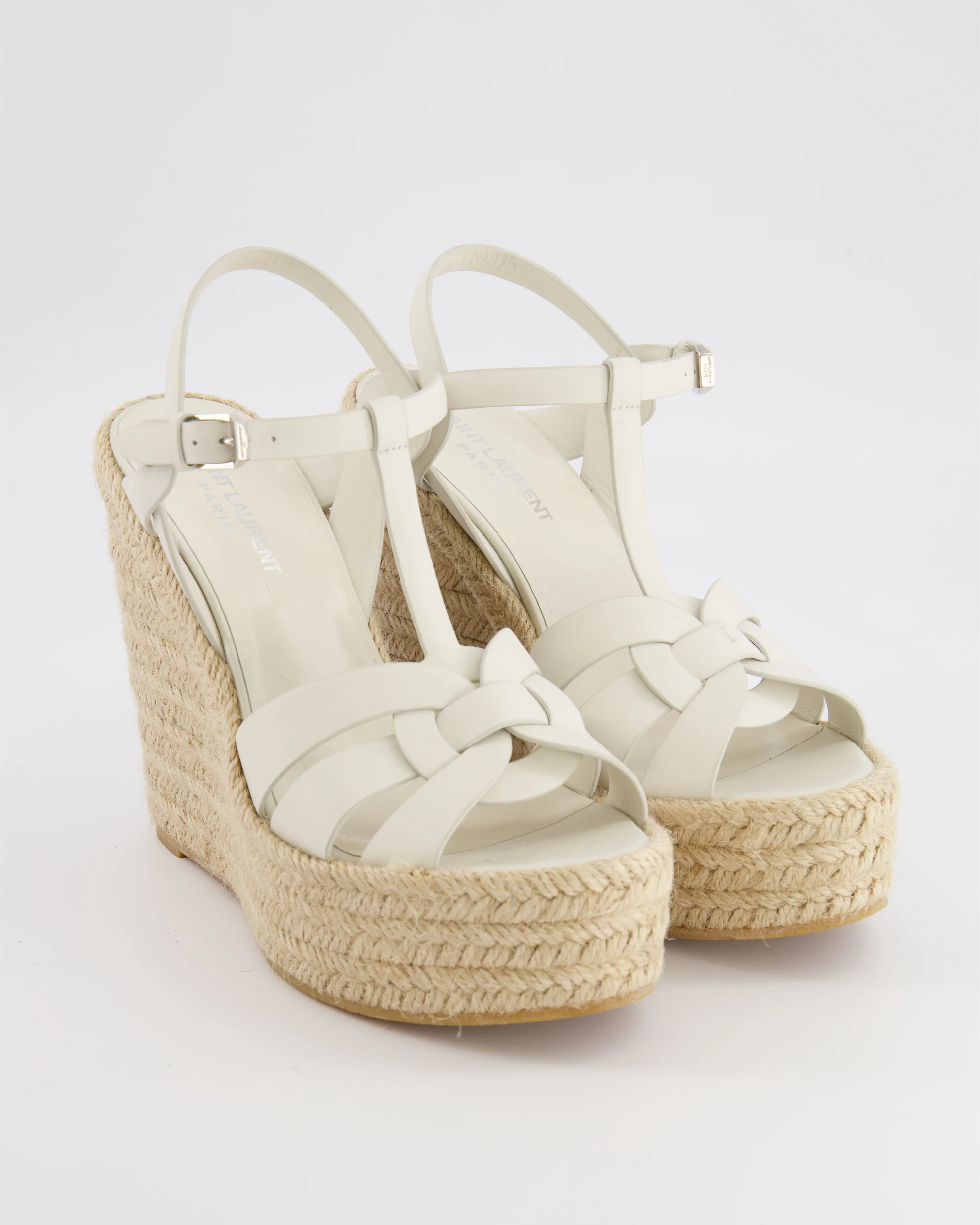 Saint Laurent White Leather Tribute Espadrilles Wedge Heels Size EU 38 RRP £740 - Image 2