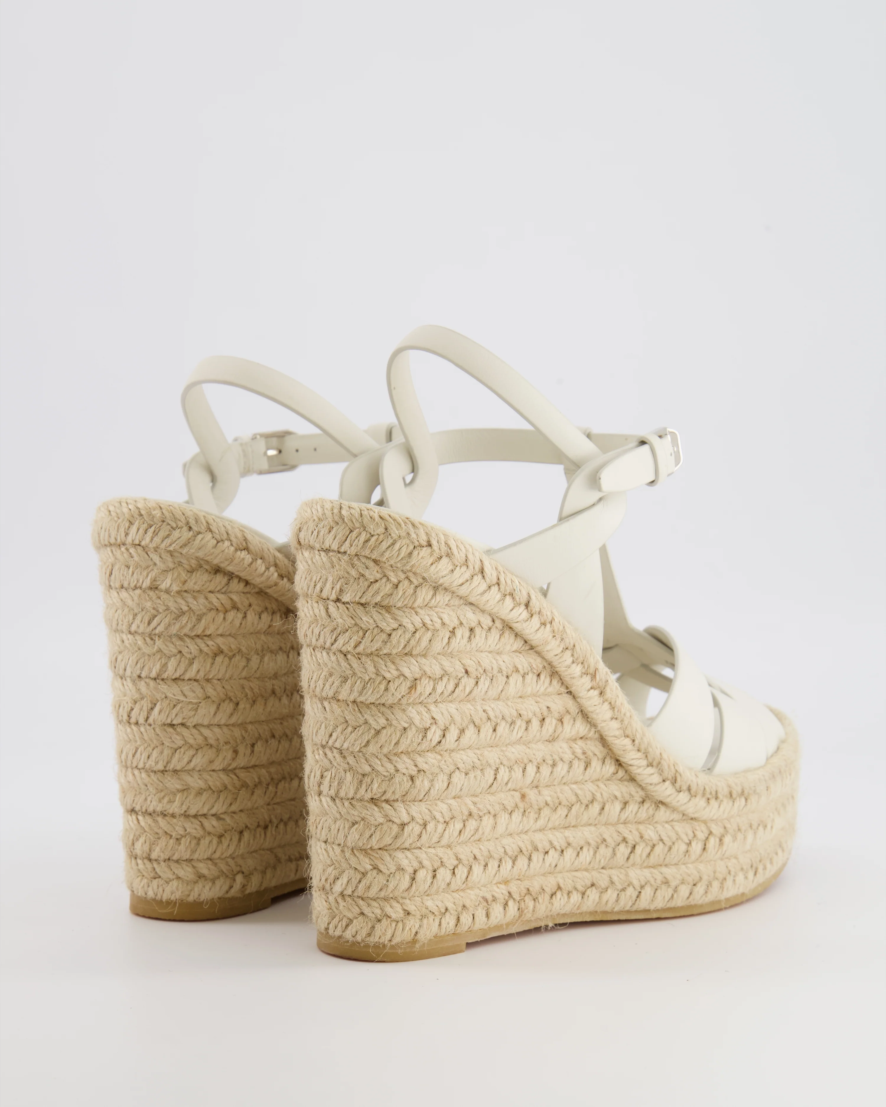 Saint Laurent White Leather Tribute Espadrilles Wedge Heels Size EU 38 RRP £740 - Image 3