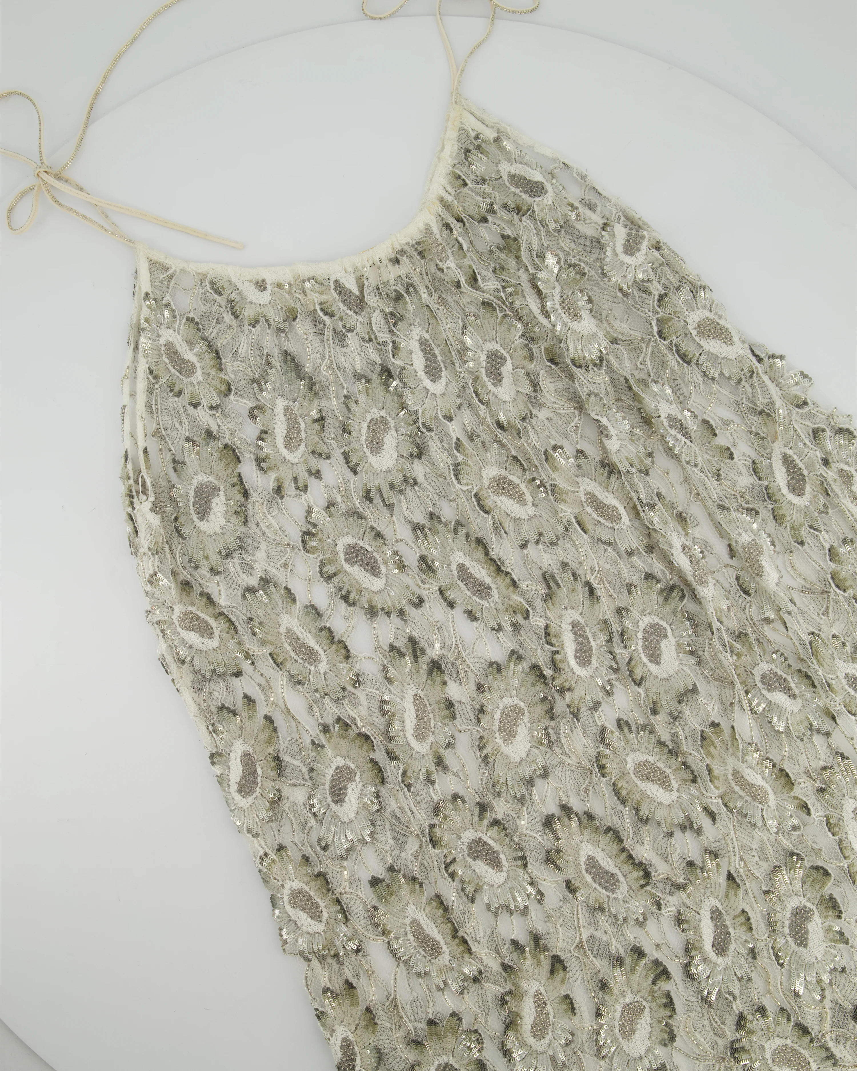 Saint Laurent White & Silver Floral Sequin and Bead Embroidered Mini Dress with White Slip Size FR 36 (UK 8) - Image 7