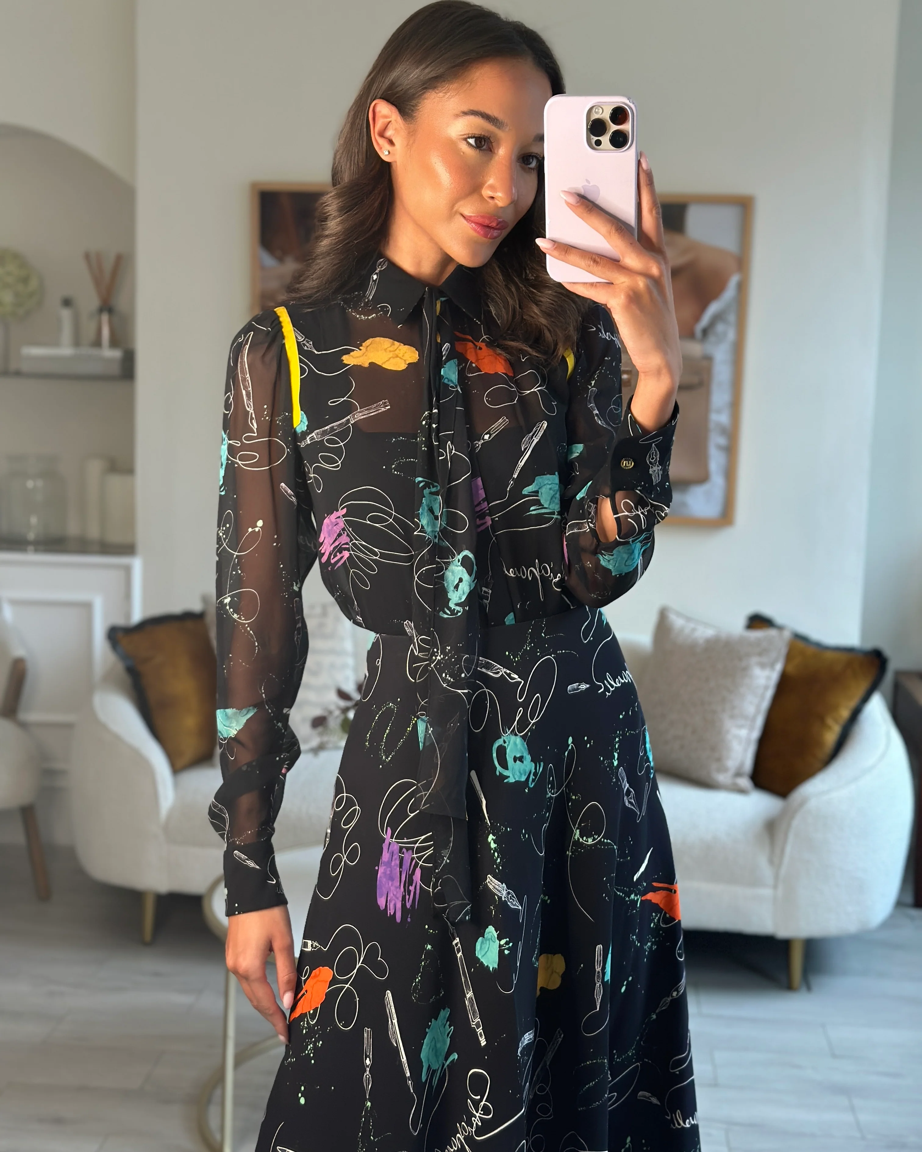 Schiaparelli Black Heart Print Silk Shirt with Matching Skirt Set Size FR 36 (UK 8) - Image 7