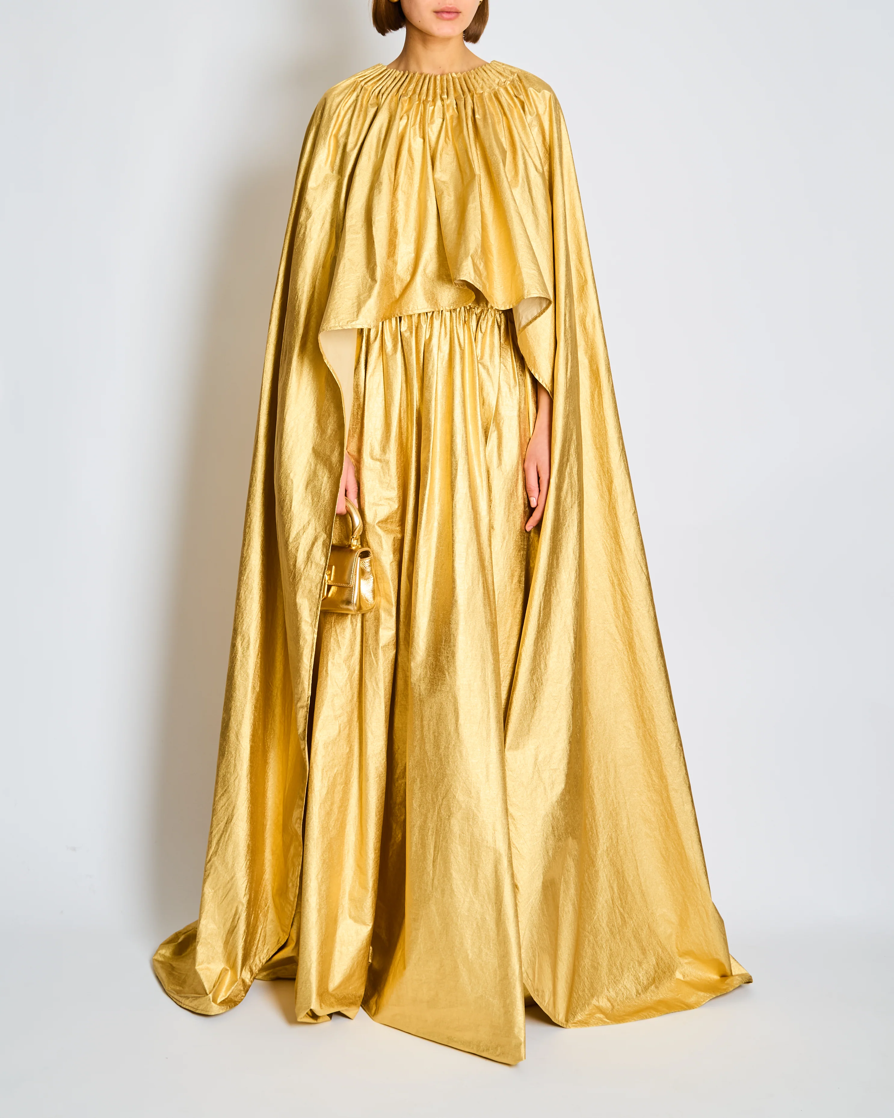 Schiaparelli Gold Ruched Metallic Maxi Cape Dress Size FR 38 (UK 10) - Image 2