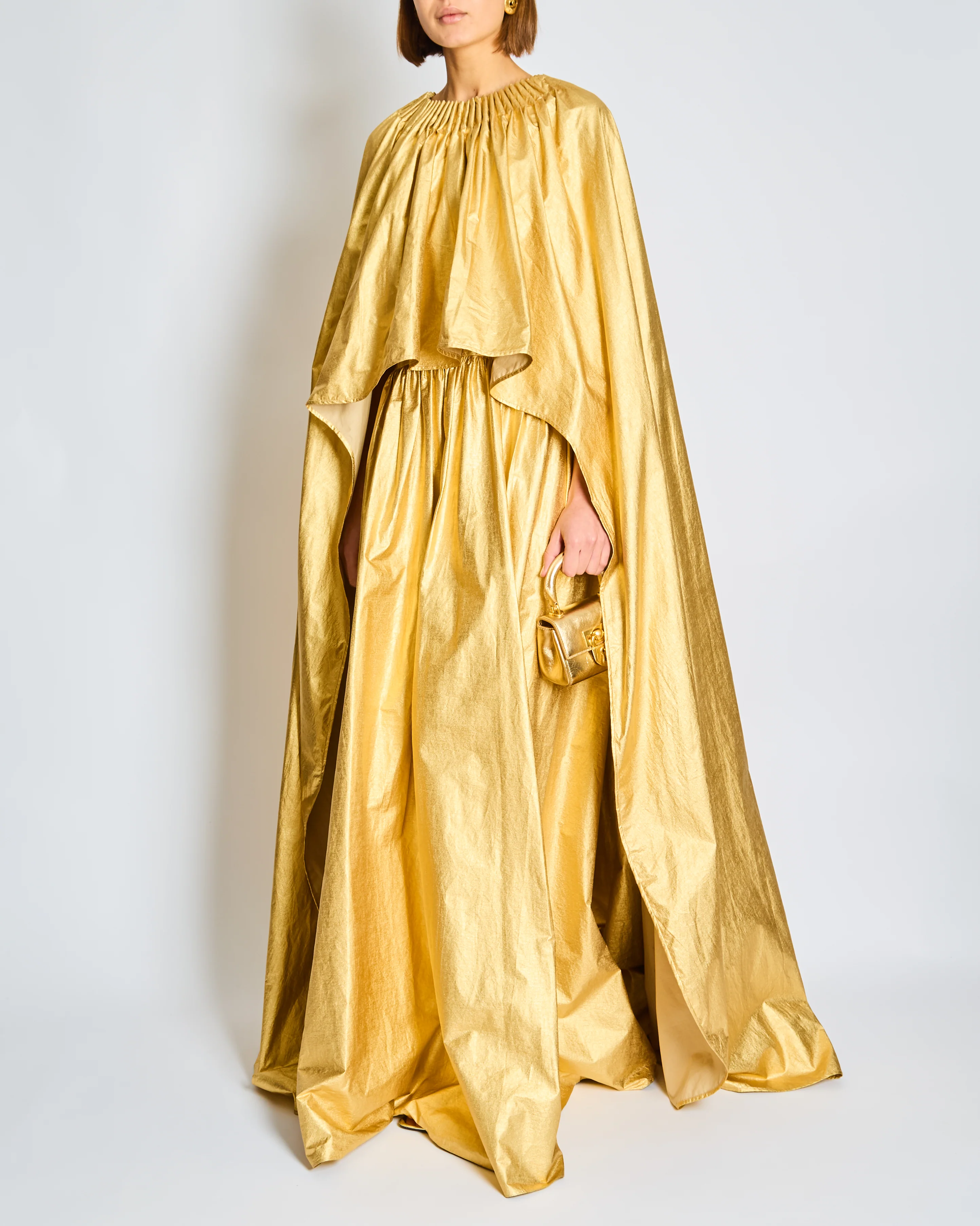 Schiaparelli Gold Ruched Metallic Maxi Cape Dress Size FR 38 (UK 10) - Image 4