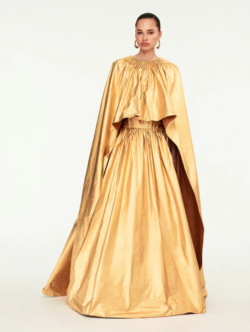 Schiaparelli Gold Ruched Metallic Maxi Cape Dress Size FR 38 (UK 10) - Image 5