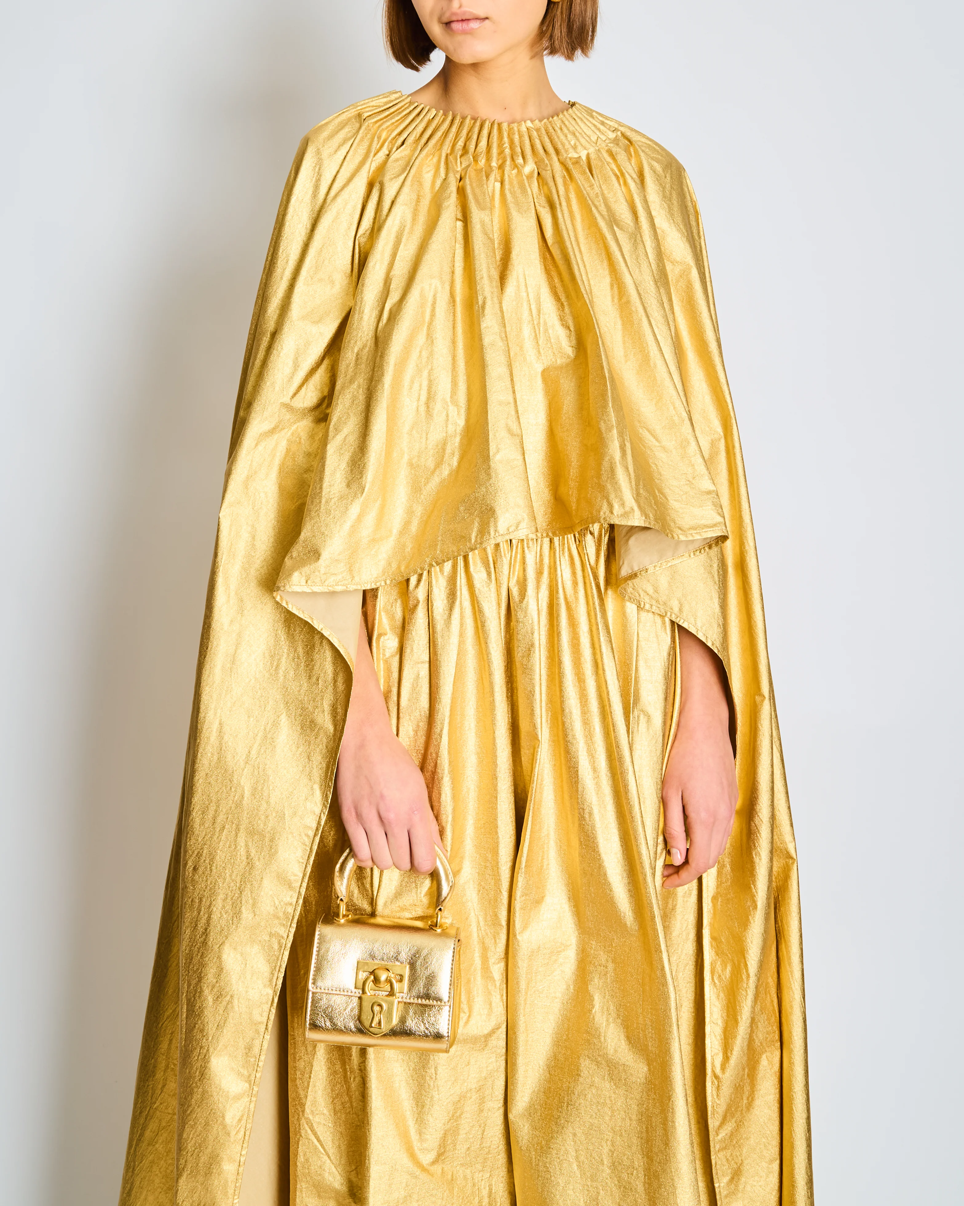 Schiaparelli Gold Ruched Metallic Maxi Cape Dress Size FR 38 (UK 10) - Image 6