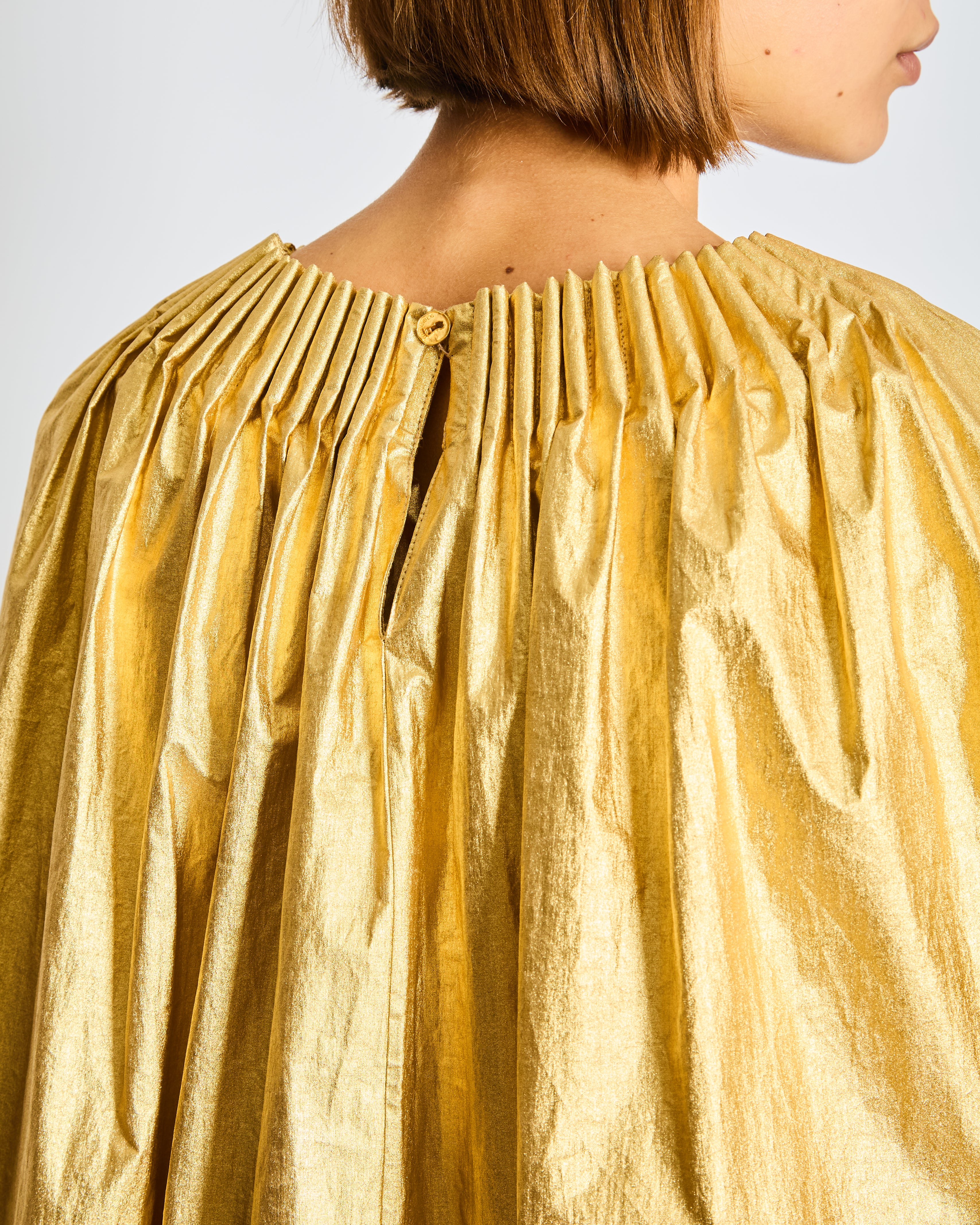 Schiaparelli Gold Ruched Metallic Maxi Cape Dress Size FR 38 (UK 10) - Image 7