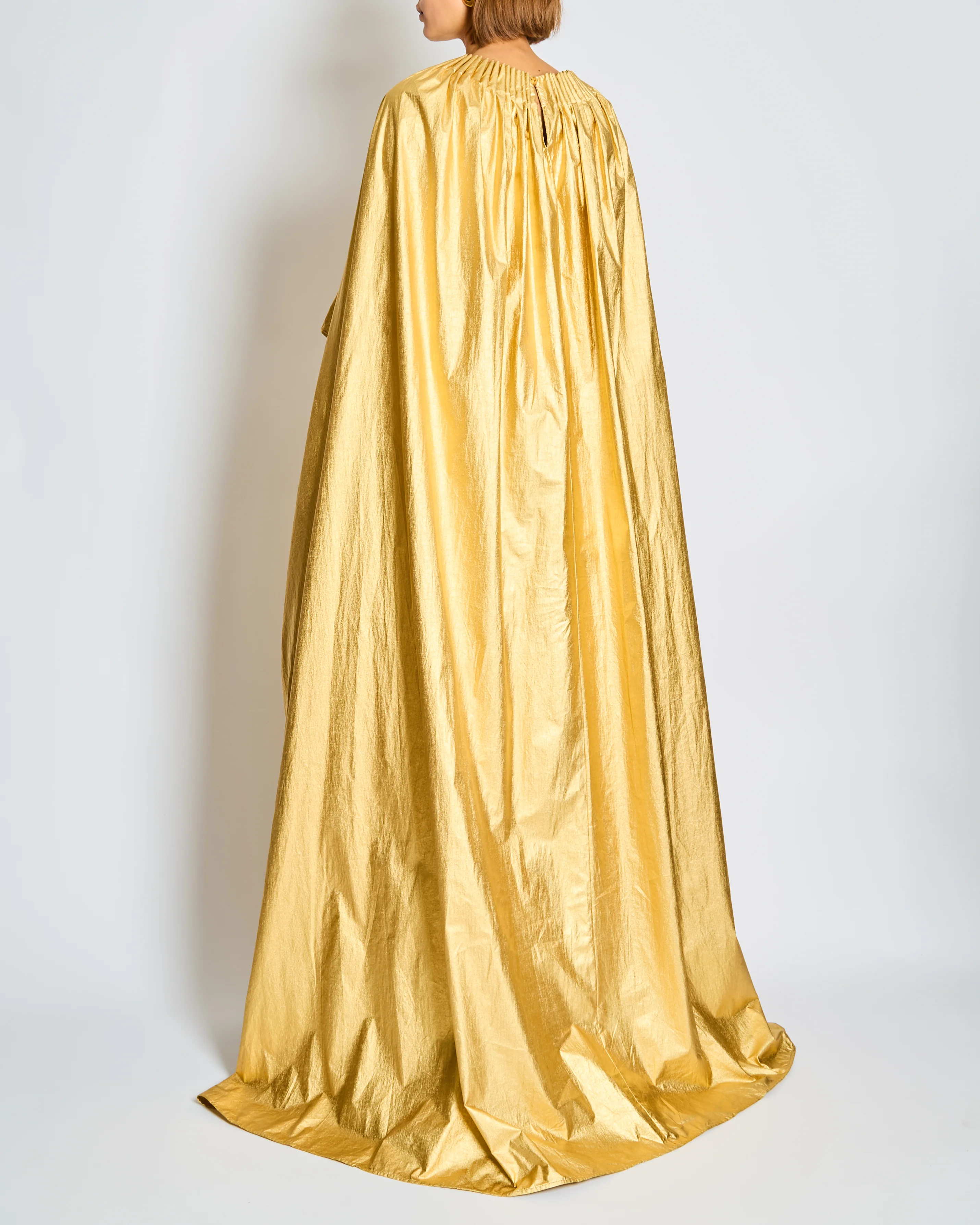 Schiaparelli Gold Ruched Metallic Maxi Cape Dress Size FR 38 (UK 10) - Image 8