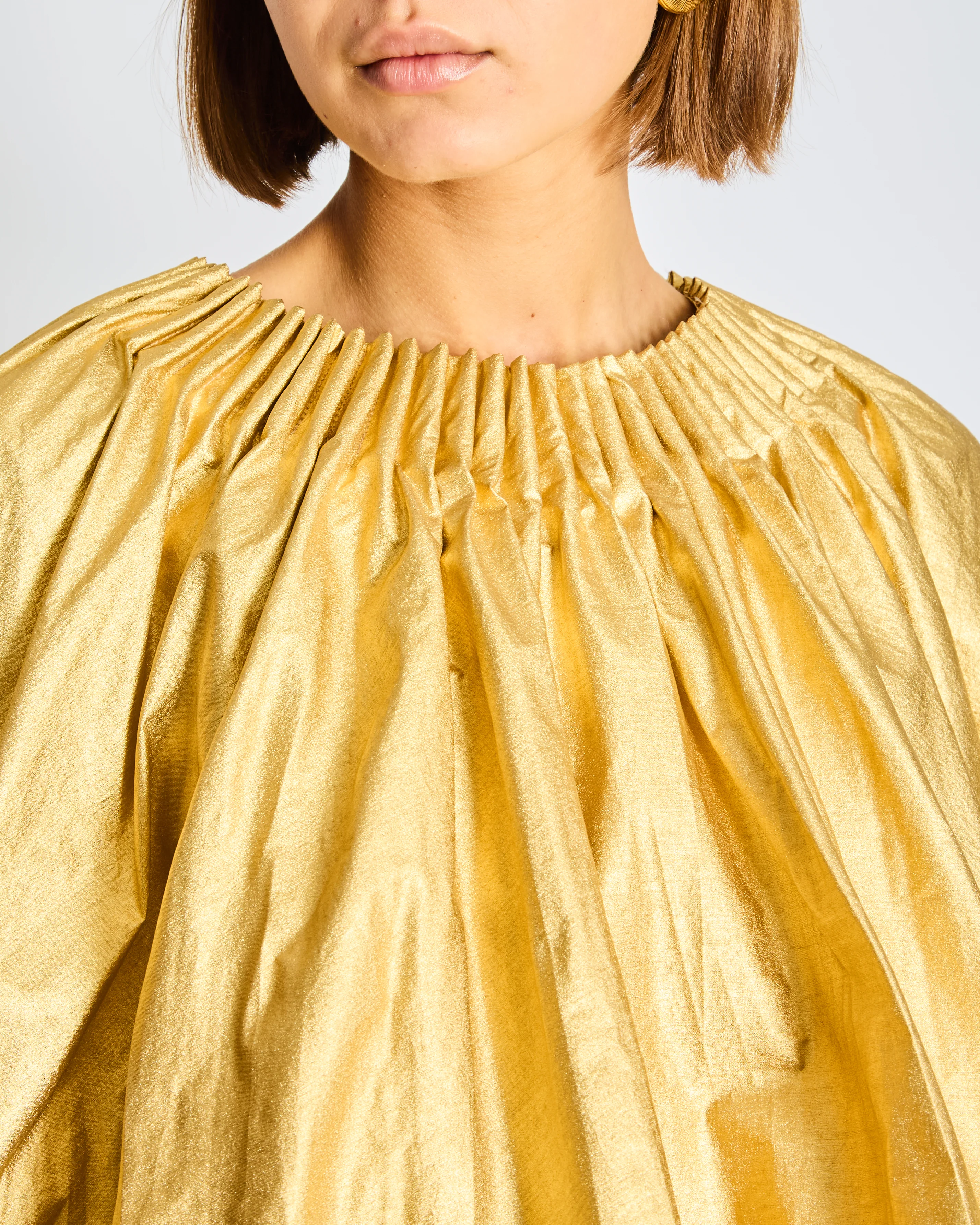 Schiaparelli Gold Ruched Metallic Maxi Cape Dress Size FR 38 (UK 10) - Image 9