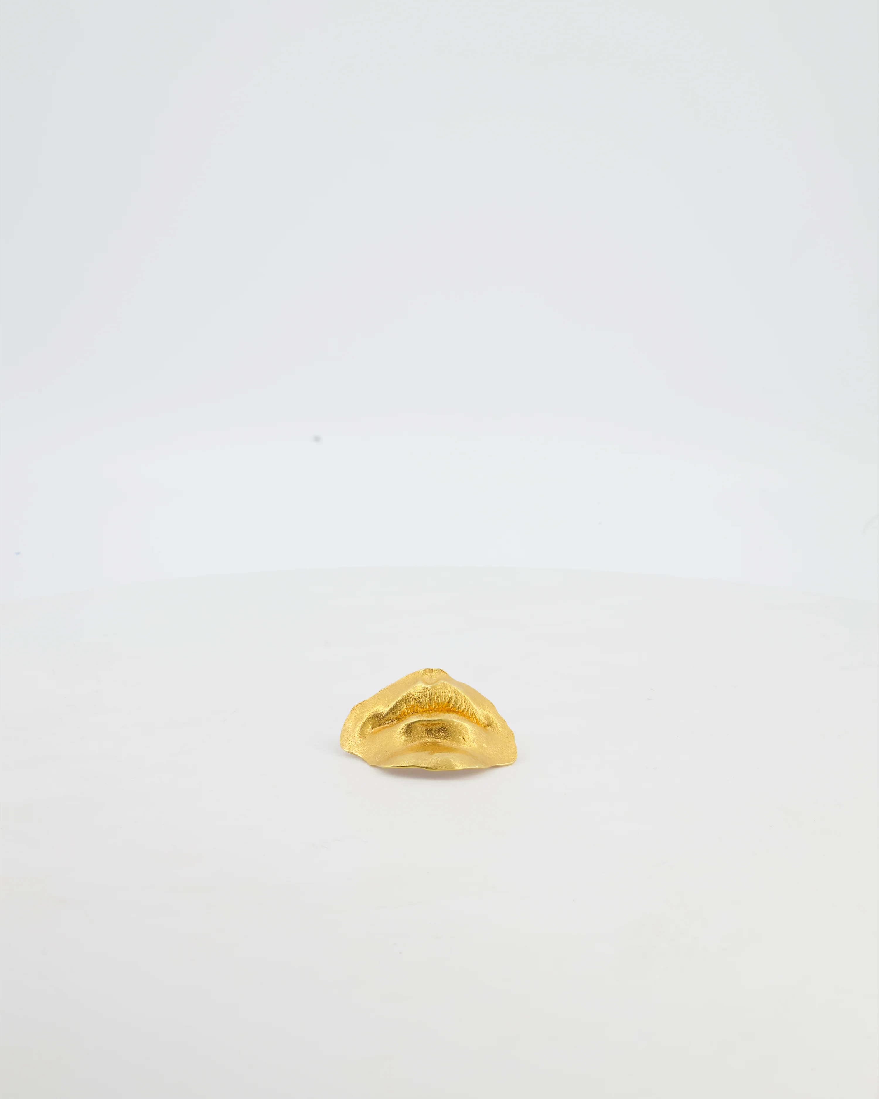 Schiaparelli Hammered Gold Brass Mouth Brooch with Logo - Image 4