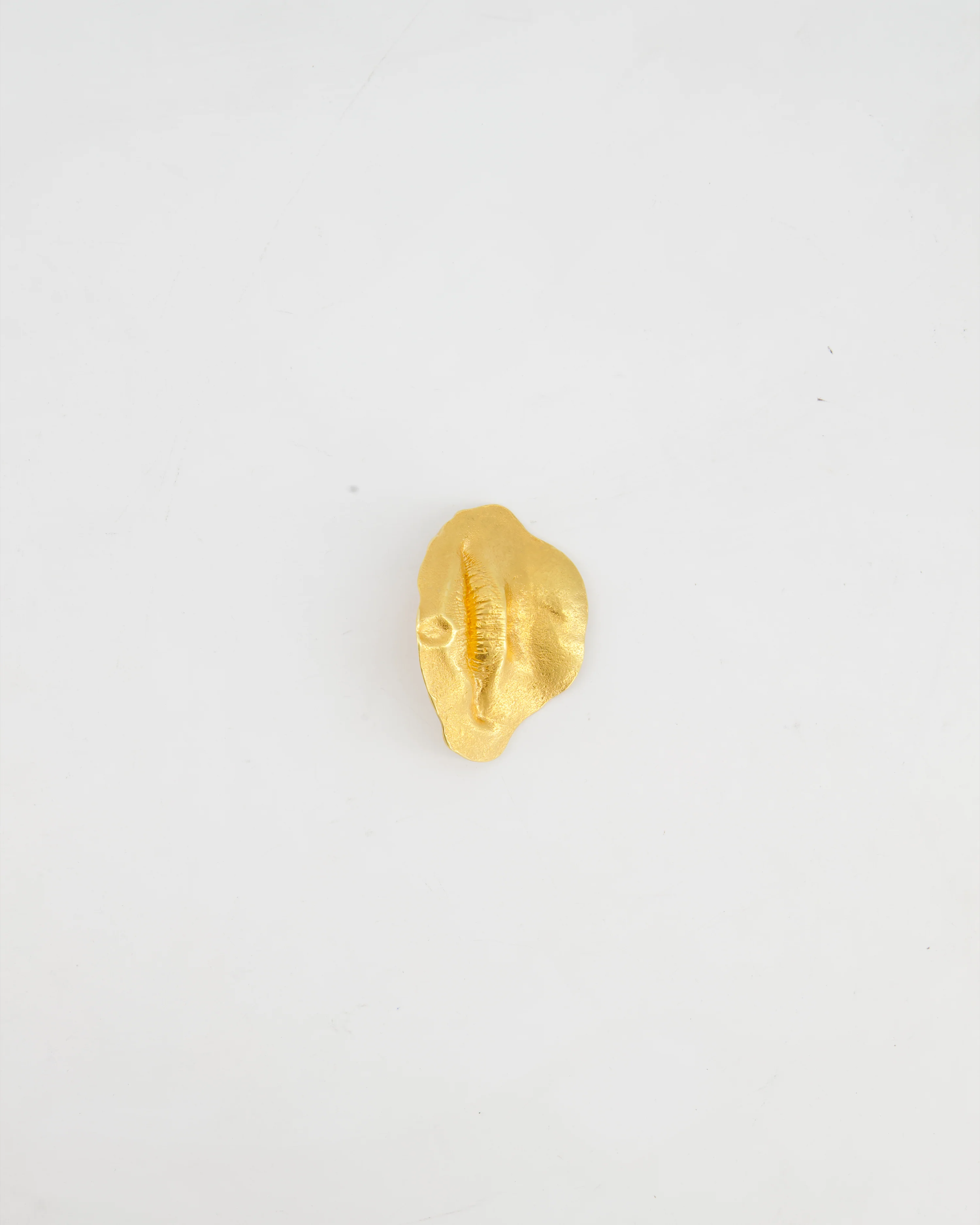 Schiaparelli Hammered Gold Brass Mouth Brooch with Logo - Image 8